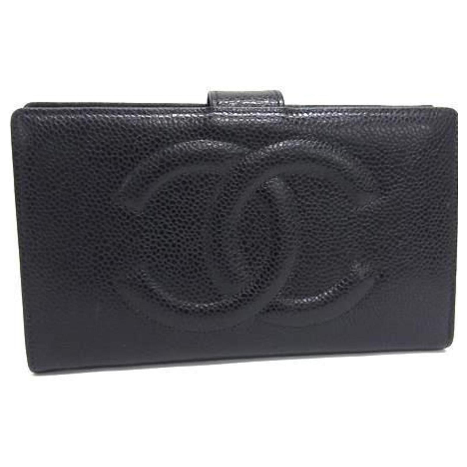 Chanel Bi-fold Long Wallet in Black Grained Calfskin  ref.2322911