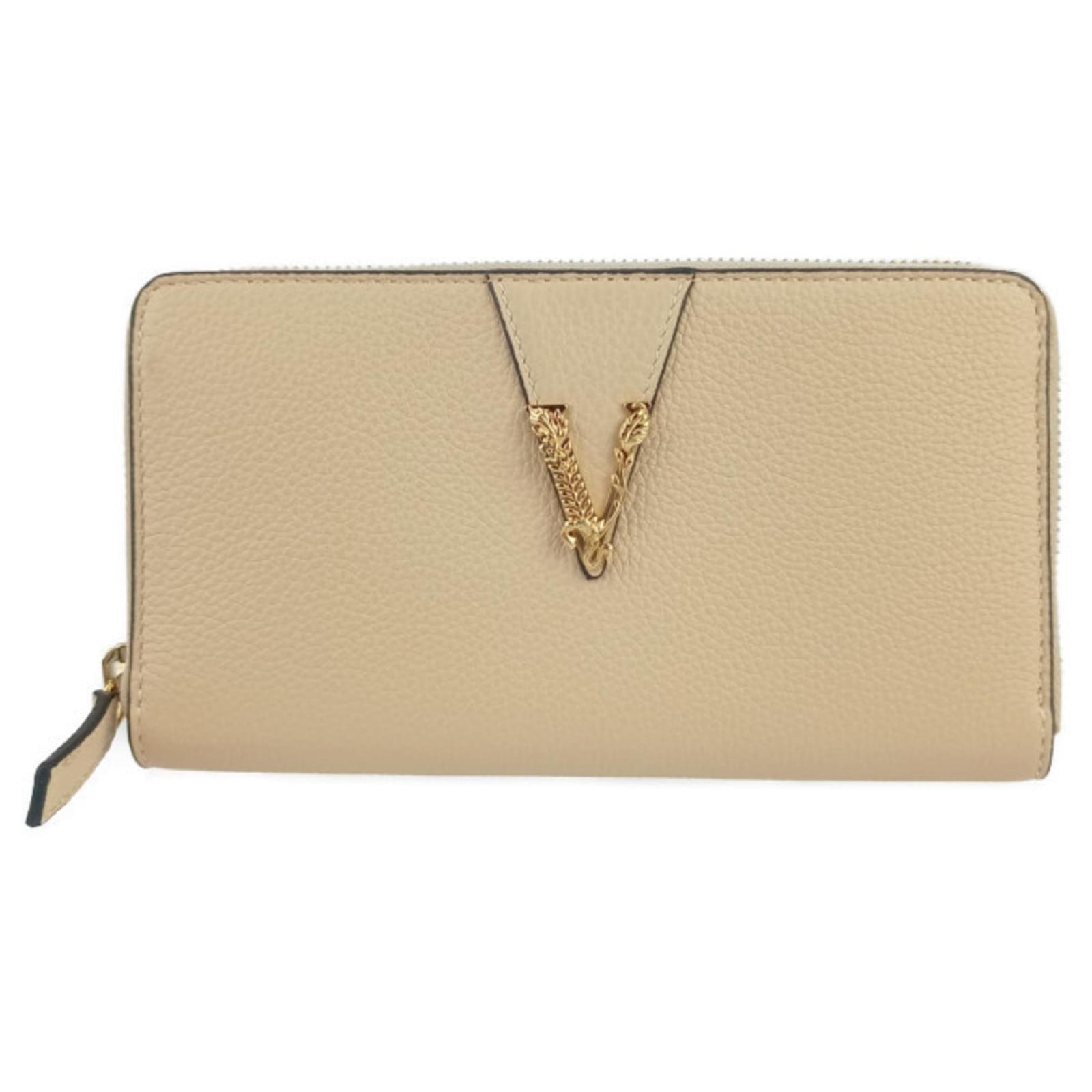 Versace Virtus Round Long Wallet Beige Leather  ref.2322905