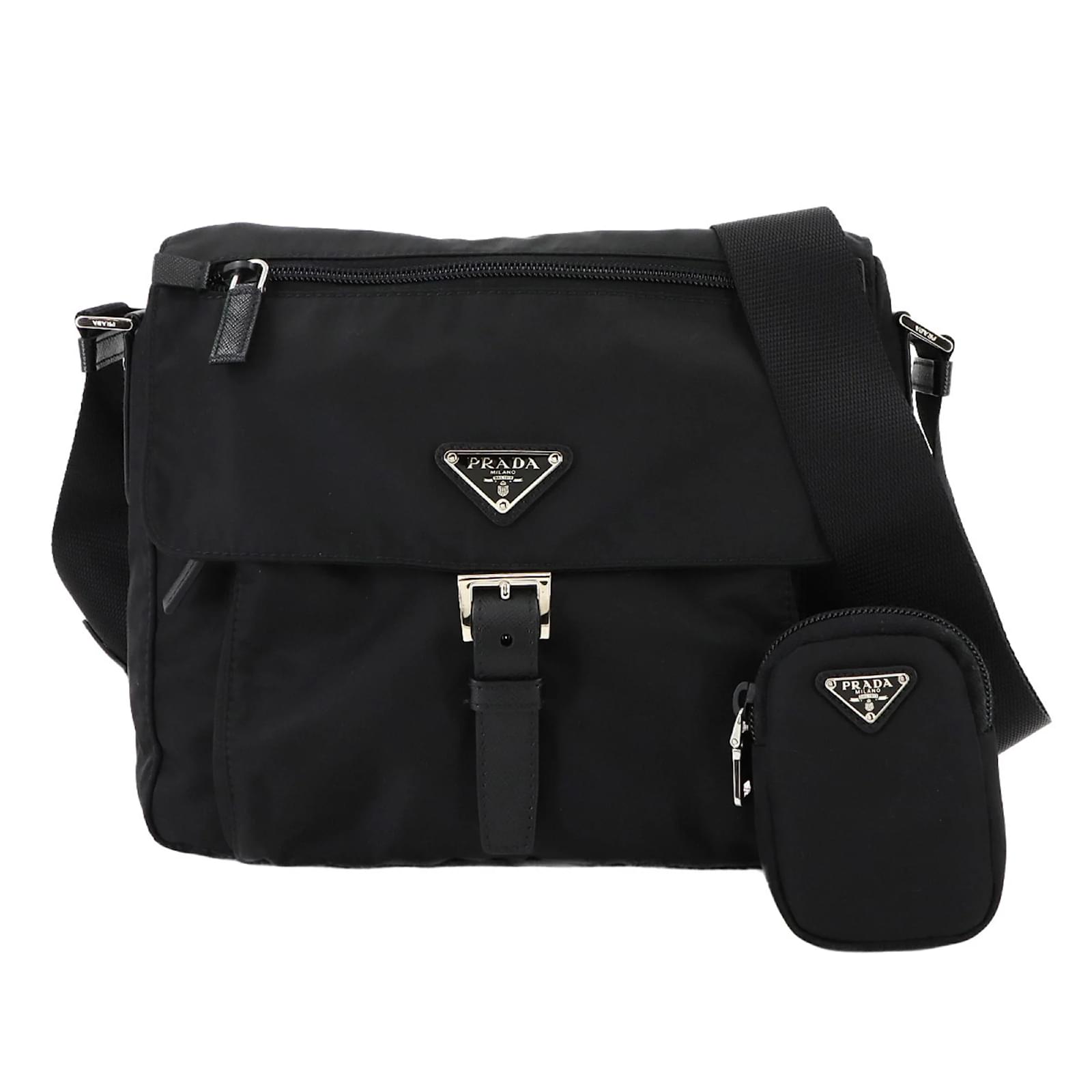 Saffiano Prada Shoulder Bag in Nero Black Leather Nylon  ref.2322867
