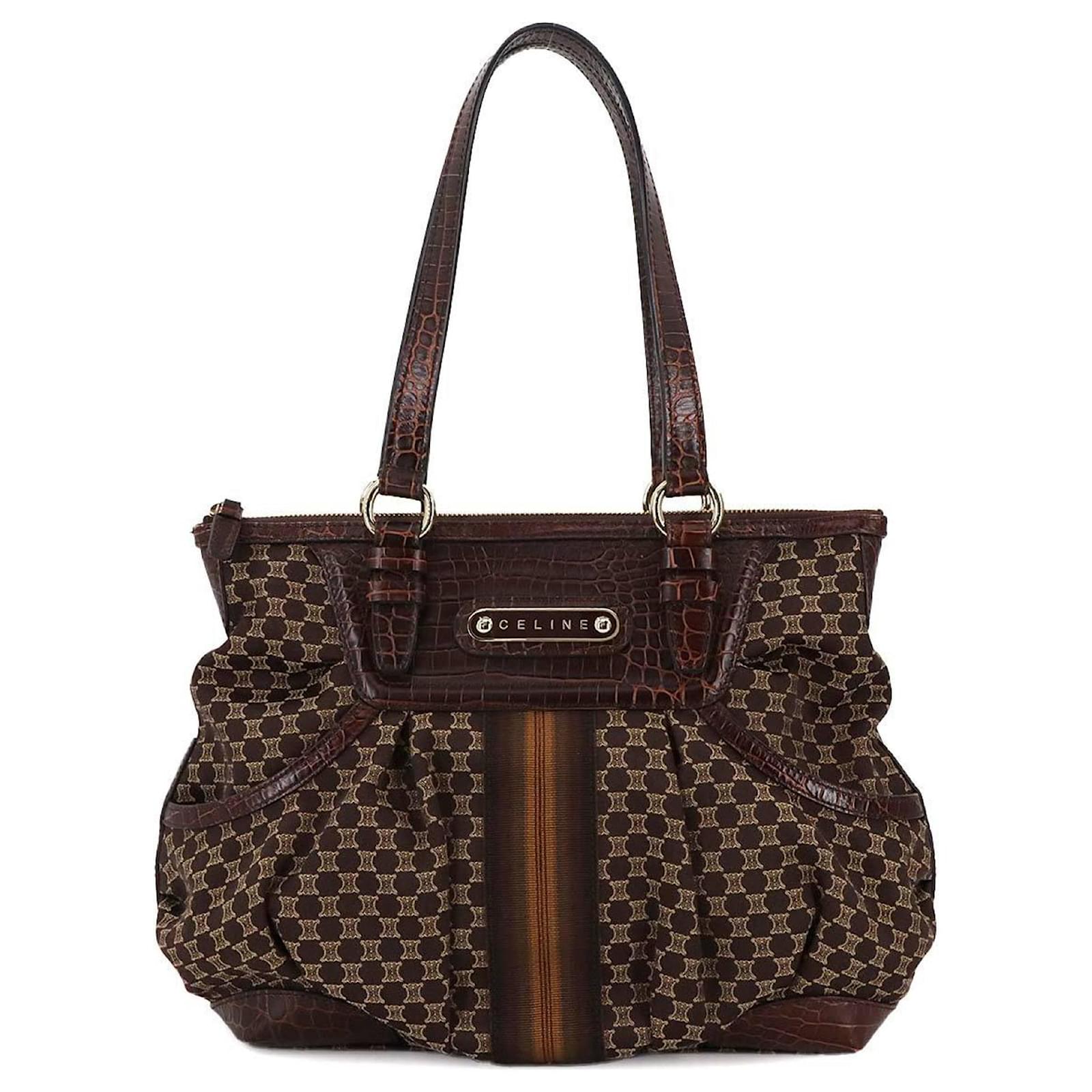 Céline CELINE Macadam Handbag Dark brown Leather Cloth  ref.2322831