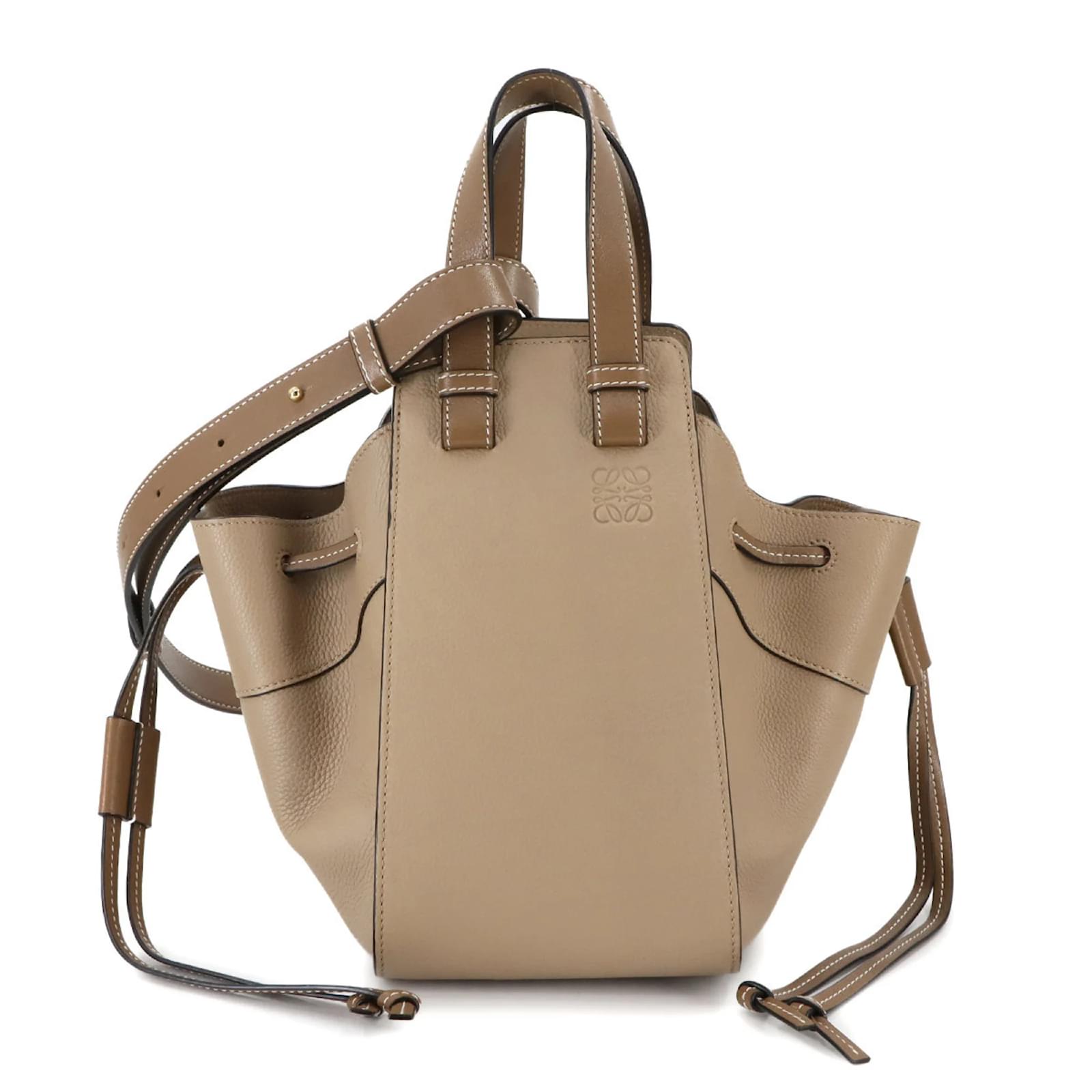 Loewe Hammock Drawstring Small Handbag Brown Beige Leather  ref.2322762