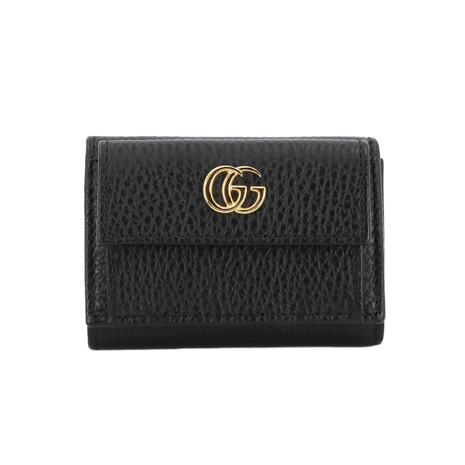 GUCCI Petite GG Marmont Compact Tri-fold Wallet Black Leather  ref.2322766