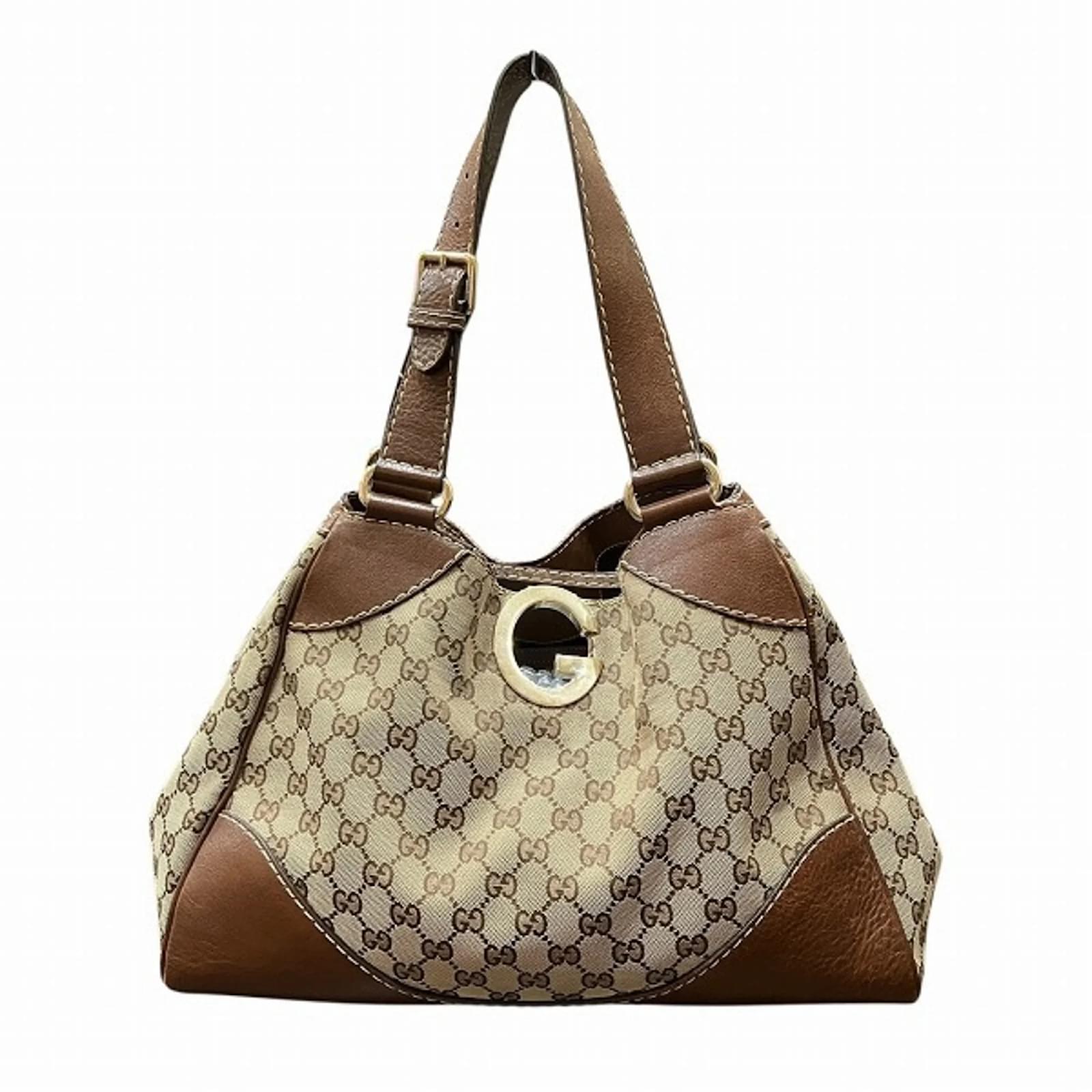 Gucci GG Canvas Shoulder Bag Brown Beige Khaki Leather Cloth  ref.2322654