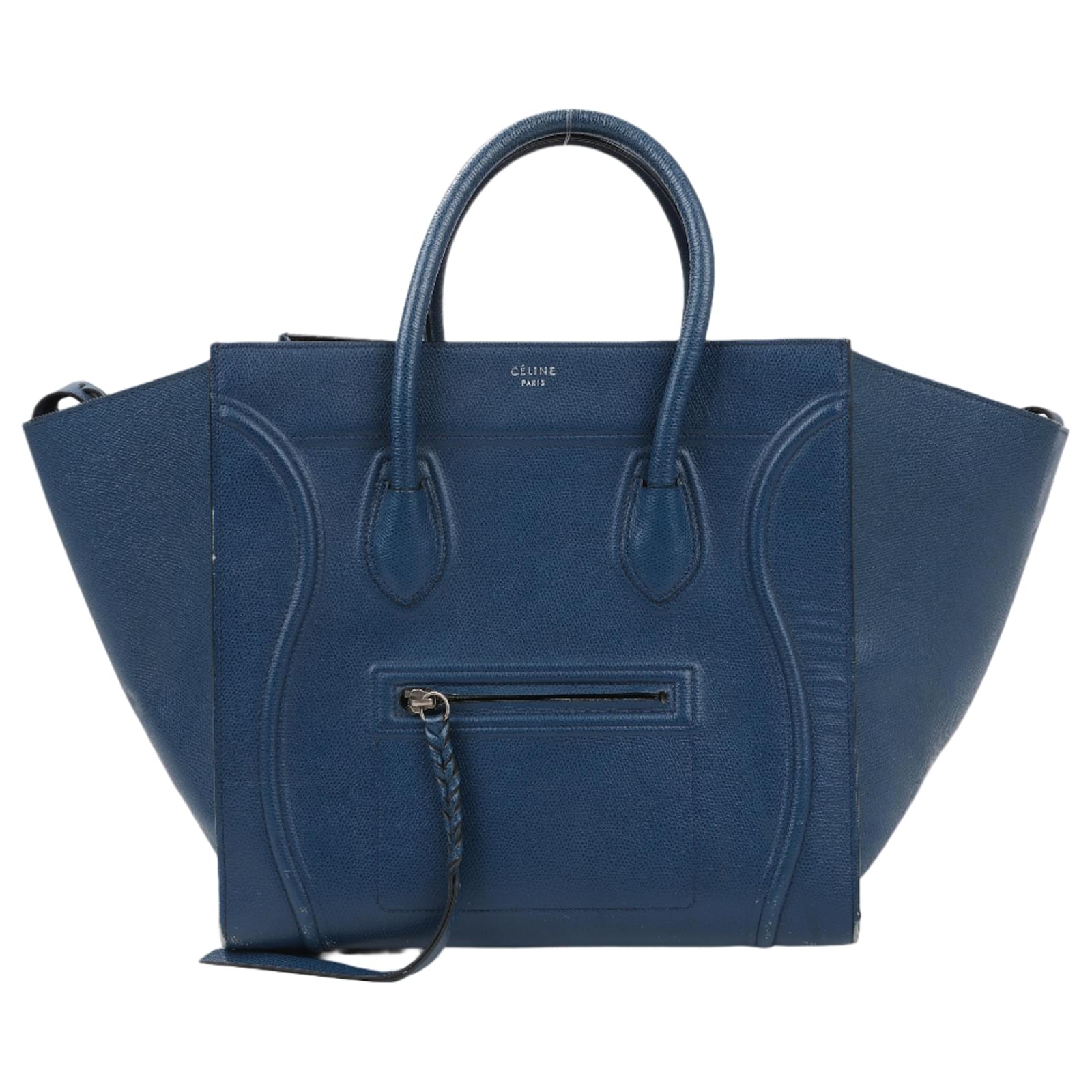 Céline CELINE Luggage Phantom Medium Grained Leather Handbag in Navy Blue  ref.2322609