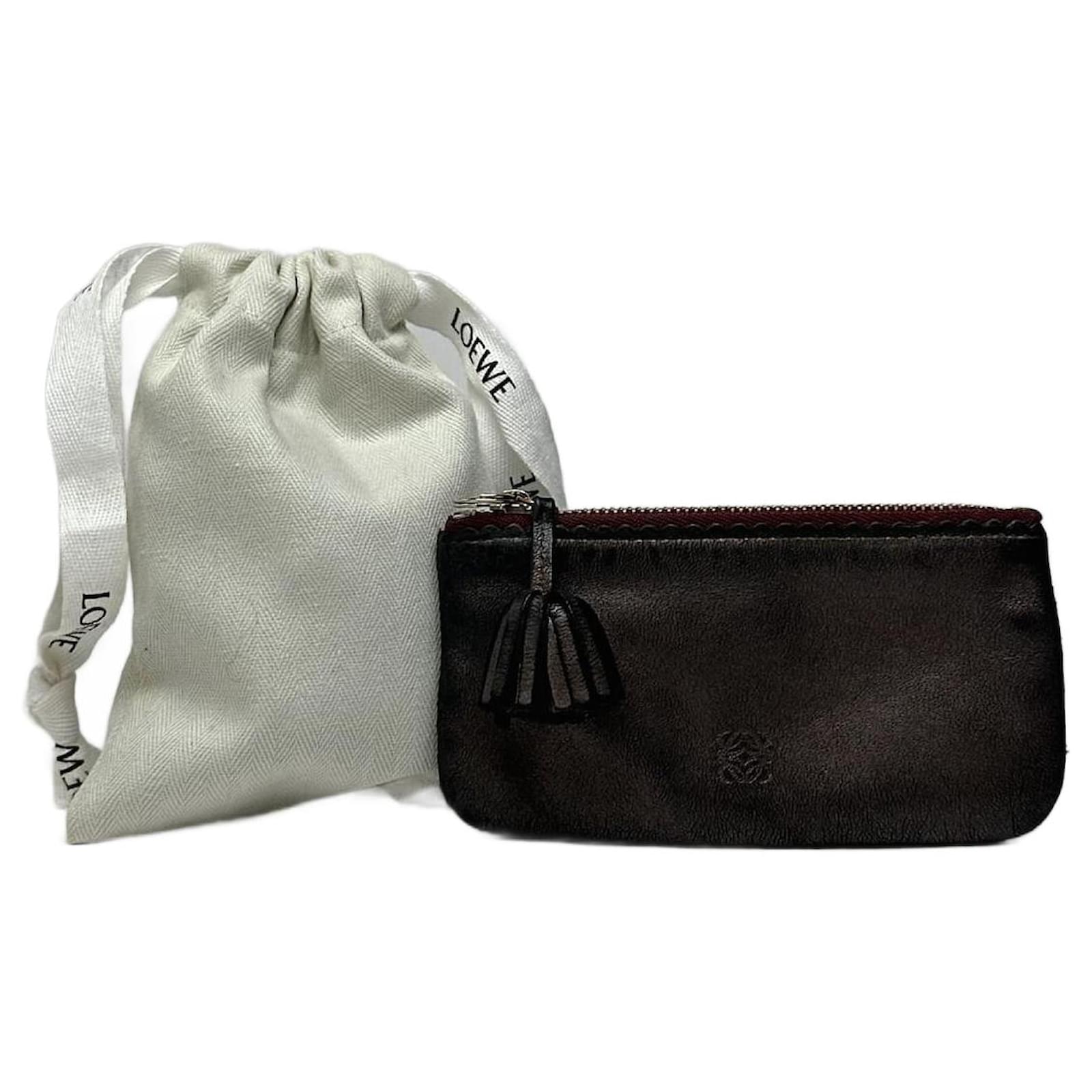 Vintage Loewe leather card holder grey brown  ref.2322597