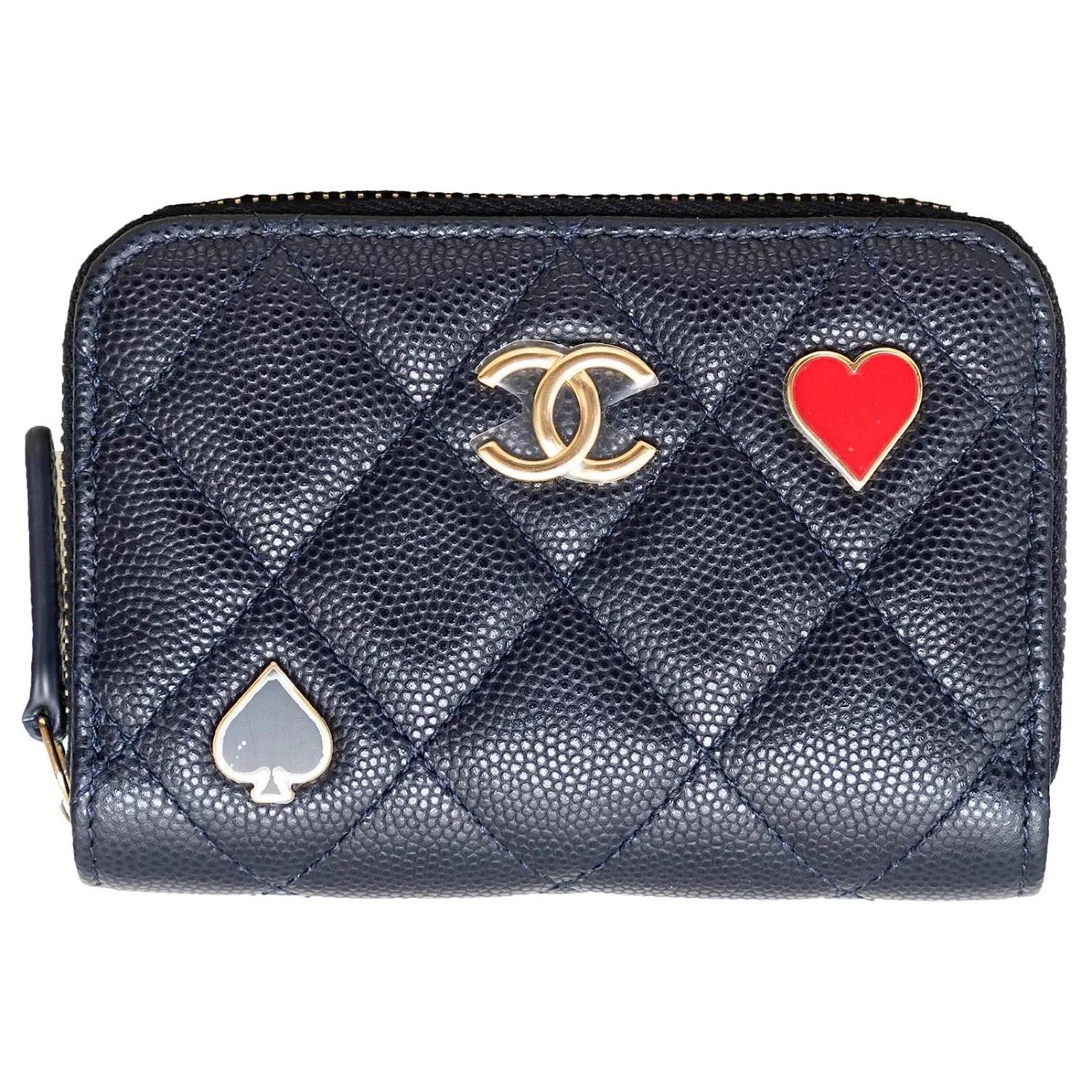 Chanel Quilted Coin Purse Blue Navy blue Leather  ref.2322586