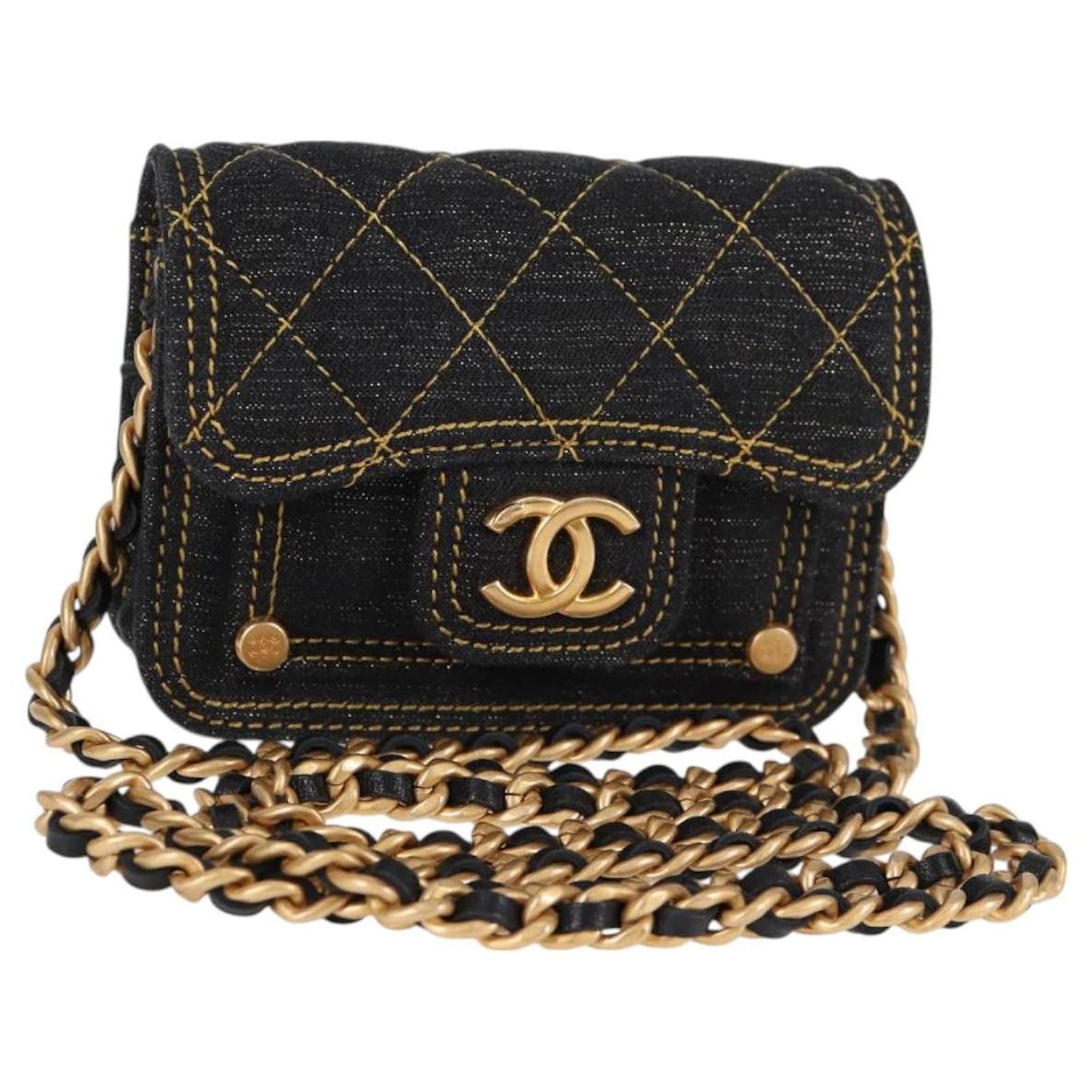 CHANEL Matelasse Chain Shoulder Bag Denim Navy Gold CC Auth 126072SM Golden Navy blue Cloth  ref.2322510