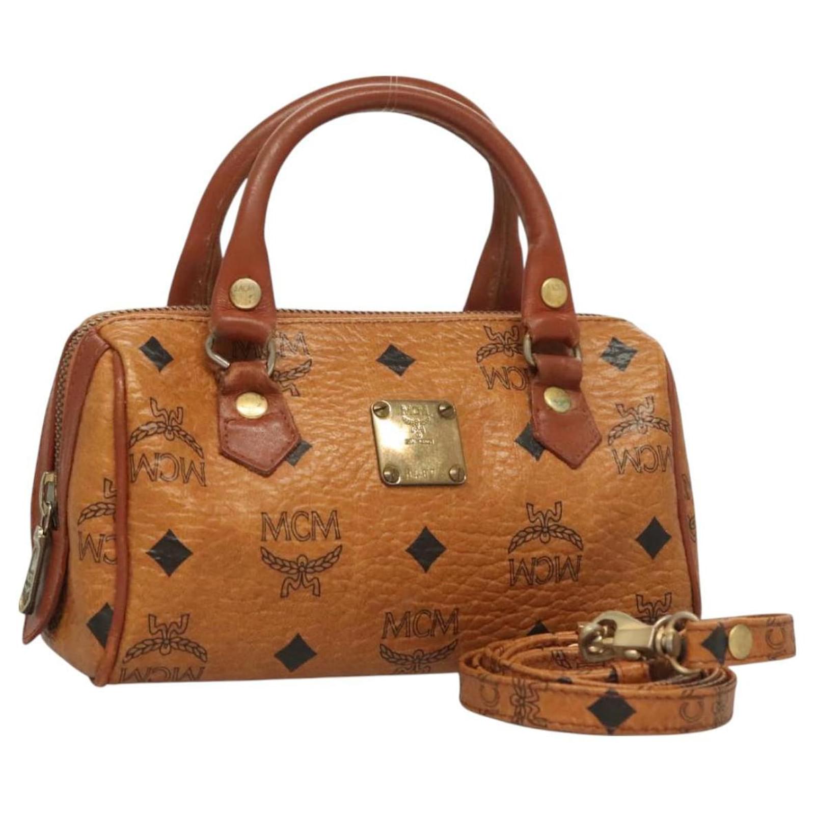 MCM Logogram Vicetos Hand Bag PVC Leather 2way Brown Gold Auth 126977 Golden  ref.2322509