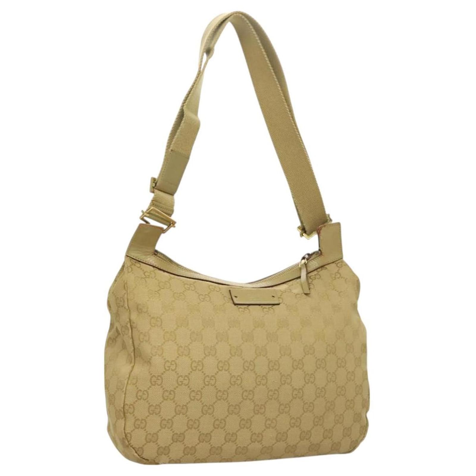 GUCCI GG Canvas Shoulder Bag Beige Gold 90762 Auth hk2847 Golden Cloth  ref.2322498