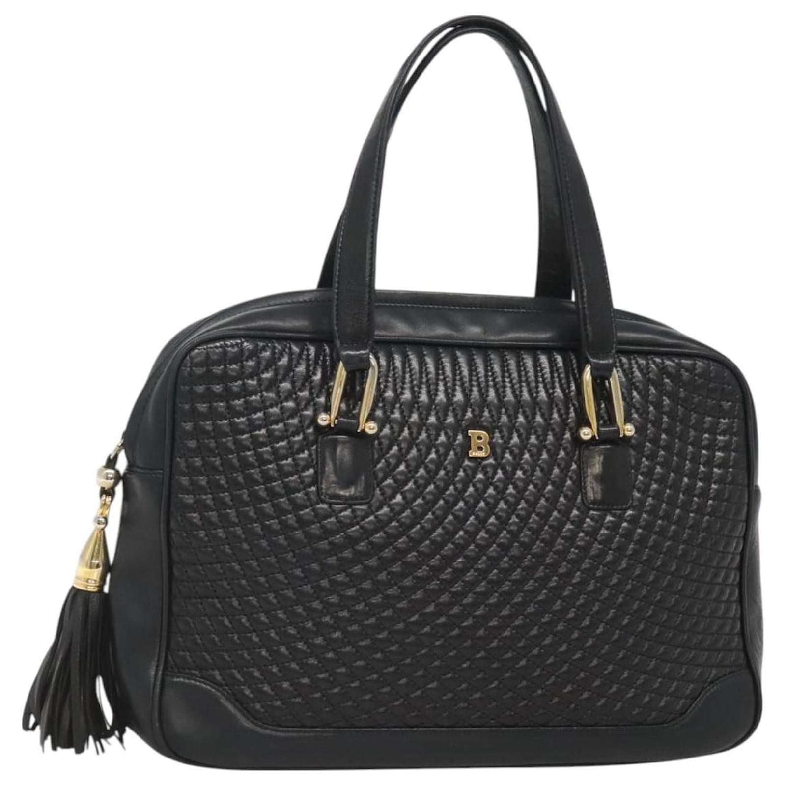 BALLY Hand Bag Leather Black Gold Auth 125714 Golden  ref.2322496