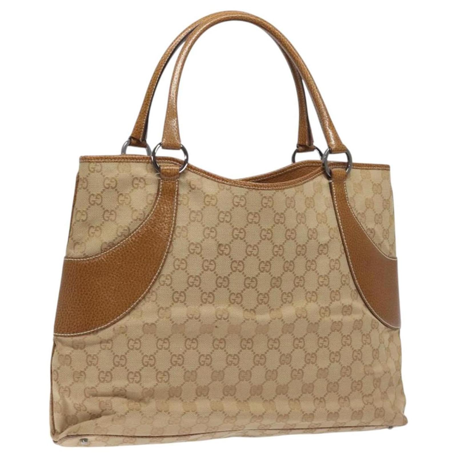 GUCCI GG Canvas Tote Bag Beige Silver 113016 Auth 128214 Silvery Cloth  ref.2322483
