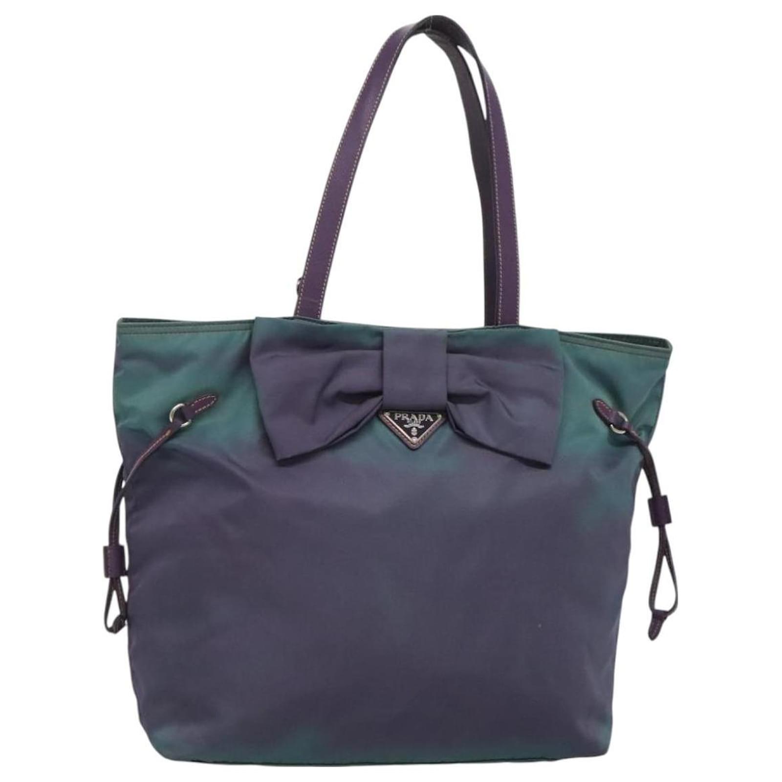 PRADA Tote Bag Nylon Turquoise Blue Silver Auth bs26897 Silvery  ref.2322479