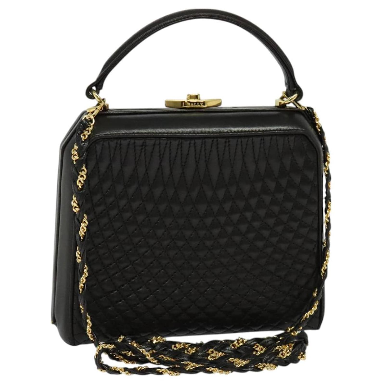 BALLY Hand Bag Leather 2way Black Gold Auth 127661 Golden  ref.2322474