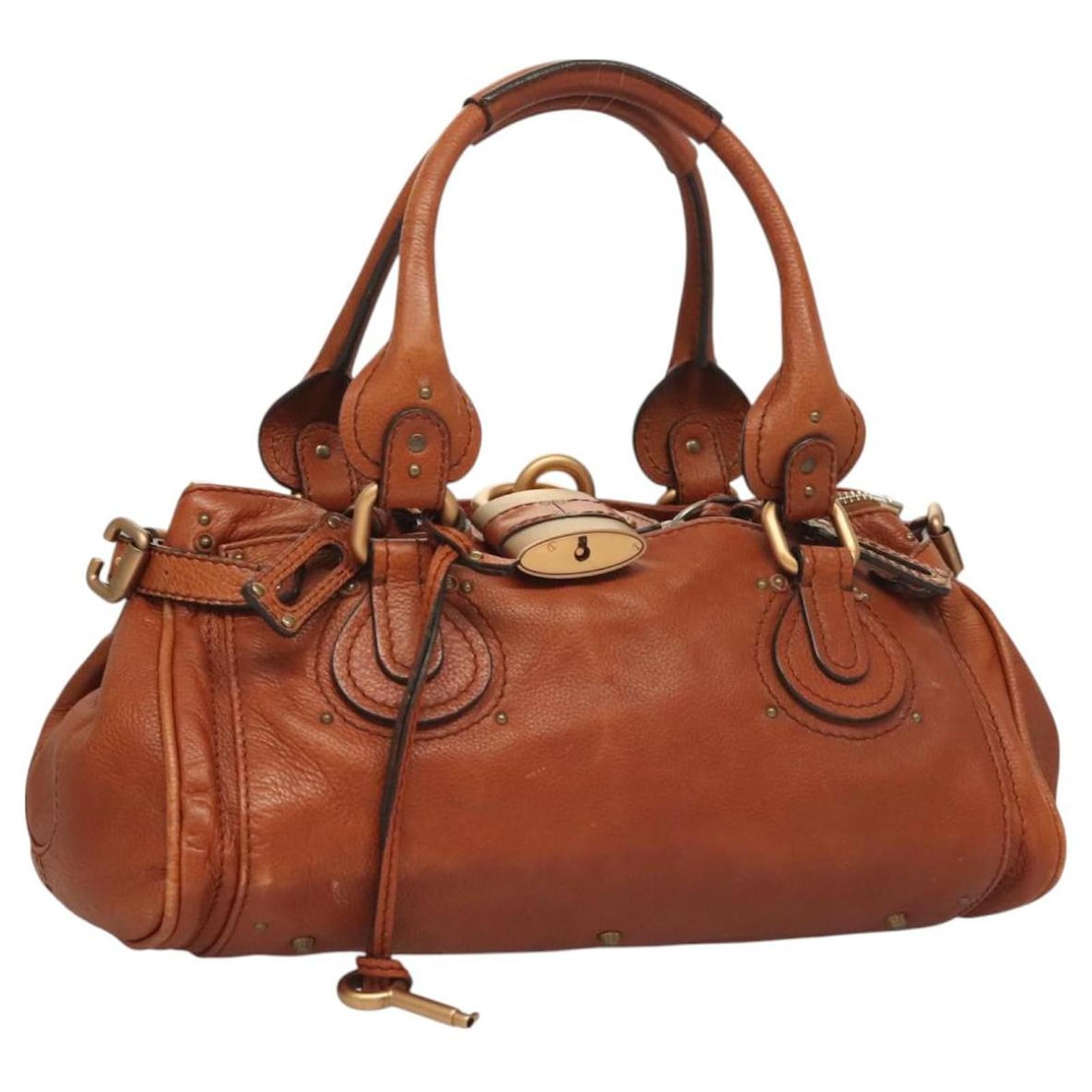 Chloé Chloe Paddington Hand Bag Leather Brown Gold Silver Auth BA3058 Silvery Golden  ref.2322459