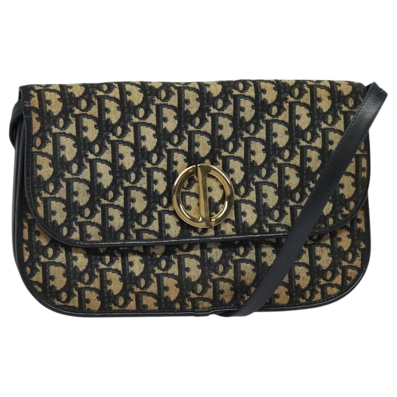 Christian Dior Trotter Canvas Shoulder Bag Navy Gold Auth 127425 Golden Navy blue  ref.2322408