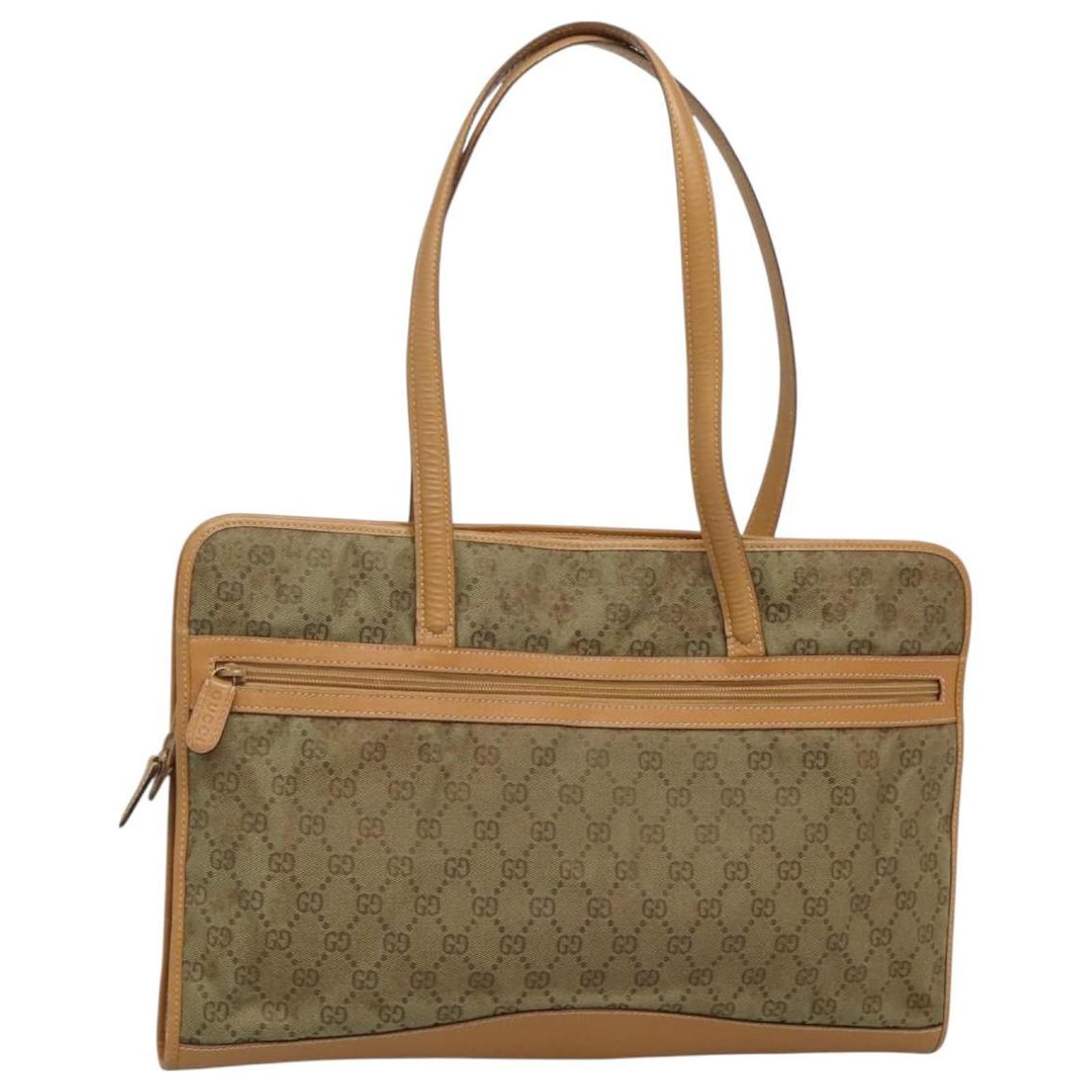 GUCCI GG Canvas Shoulder Bag Beige Gold Auth 129343 Golden Cloth  ref.2322387