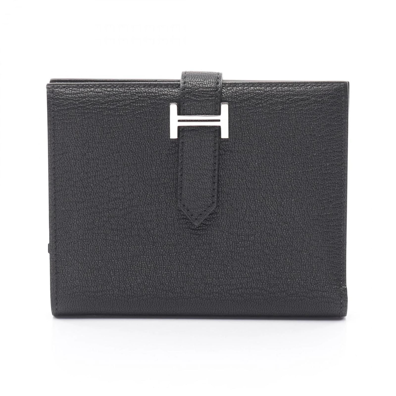 Hermès Hermes Bearn Compact Bi-fold Wallet Black Leather Diamond  ref.2322286