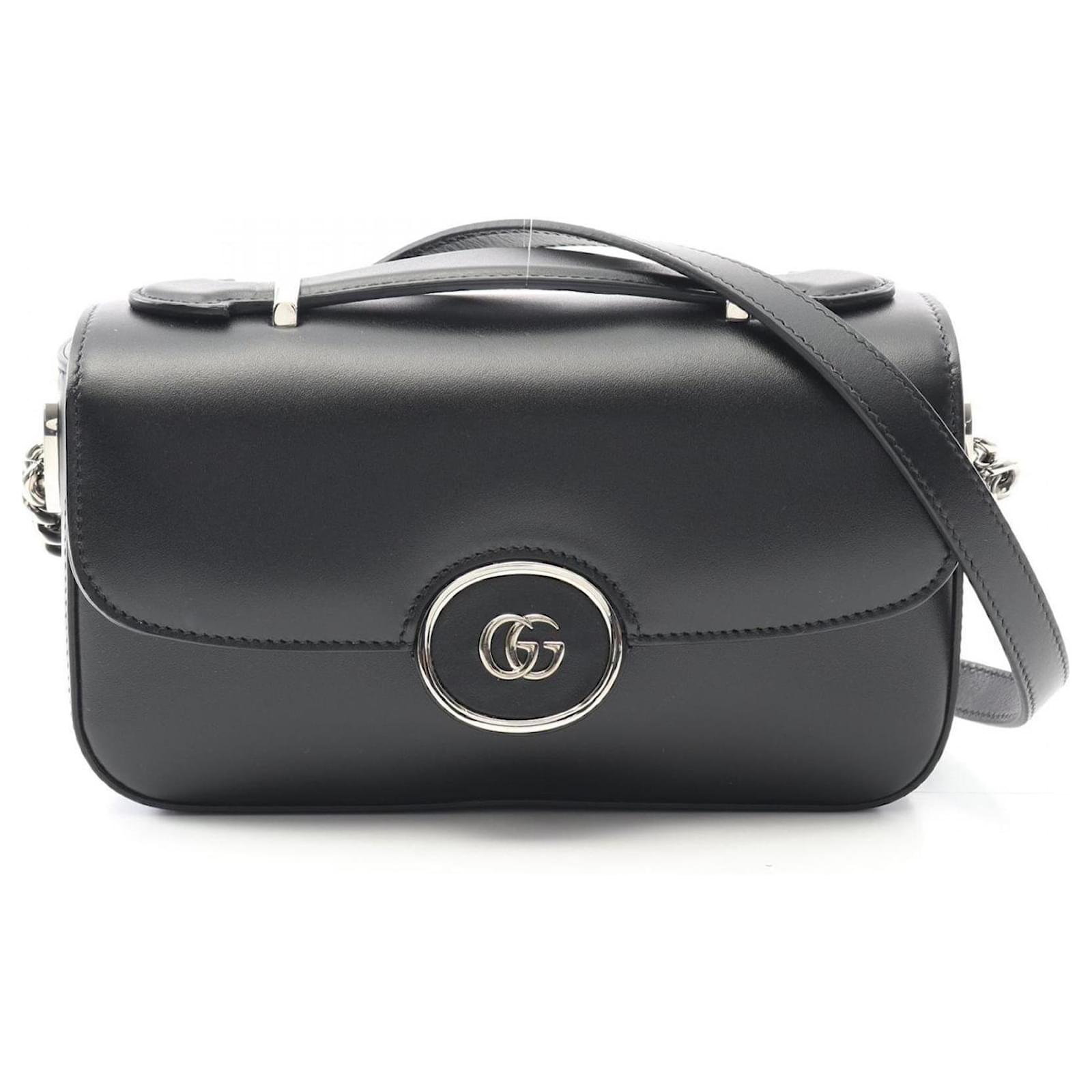 GUCCI Double G Shoulder Bag Black Leather  ref.2322219
