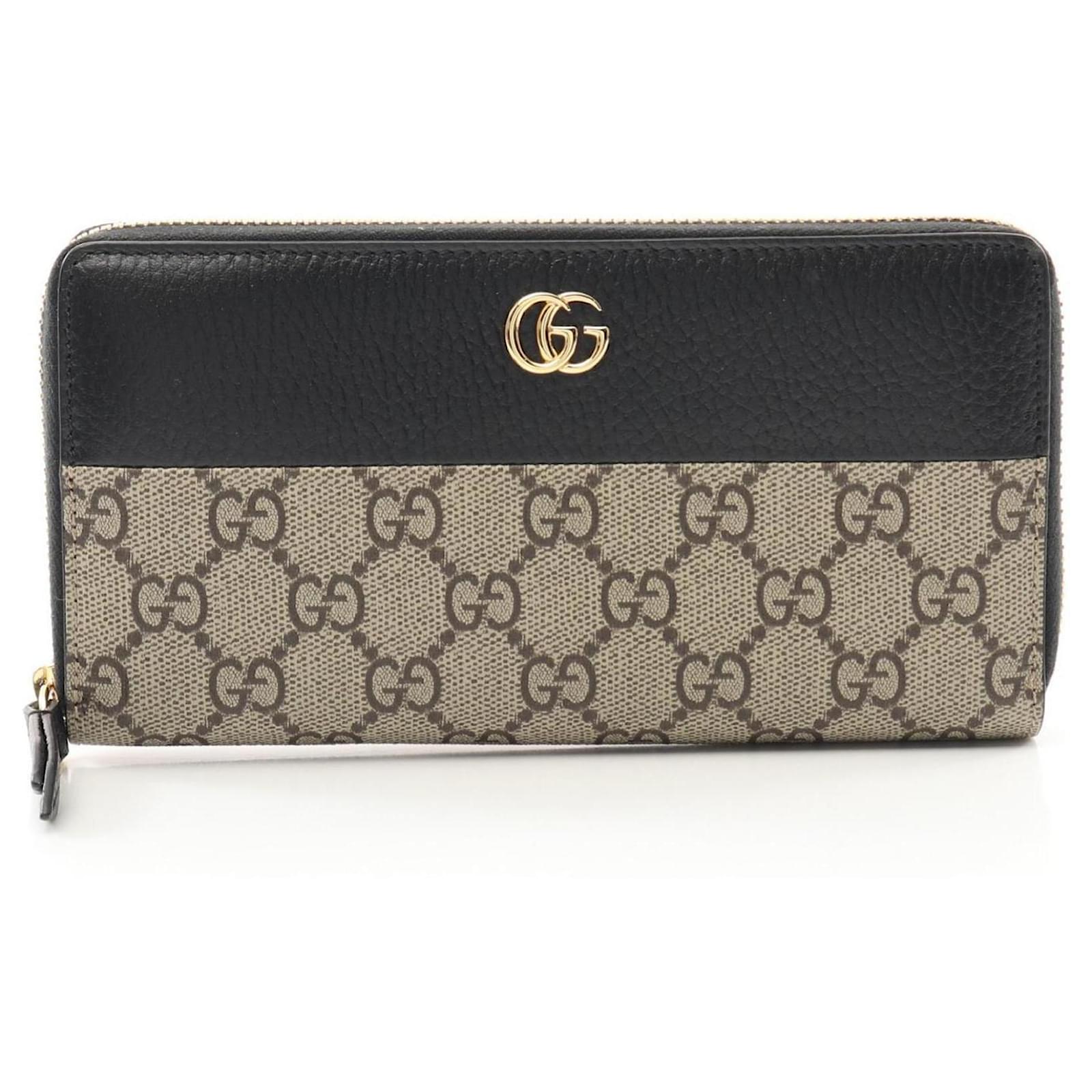 GUCCI Petit Marmont GG Marmont Long Wallet Black Beige Leather Cloth  ref.2322208