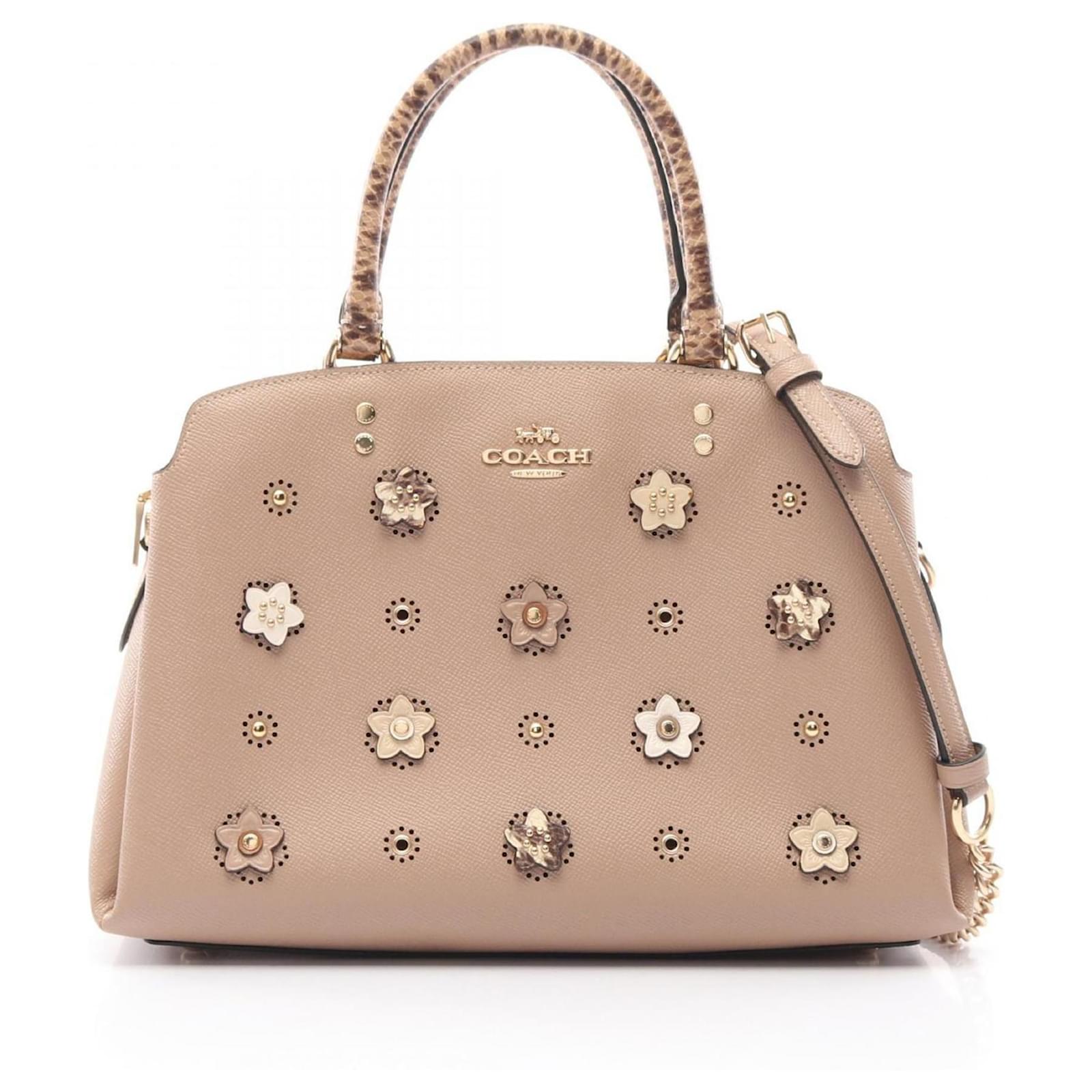 COACH Daisy Applique Riley Carryall Handbag Beige Leather  ref.2322203