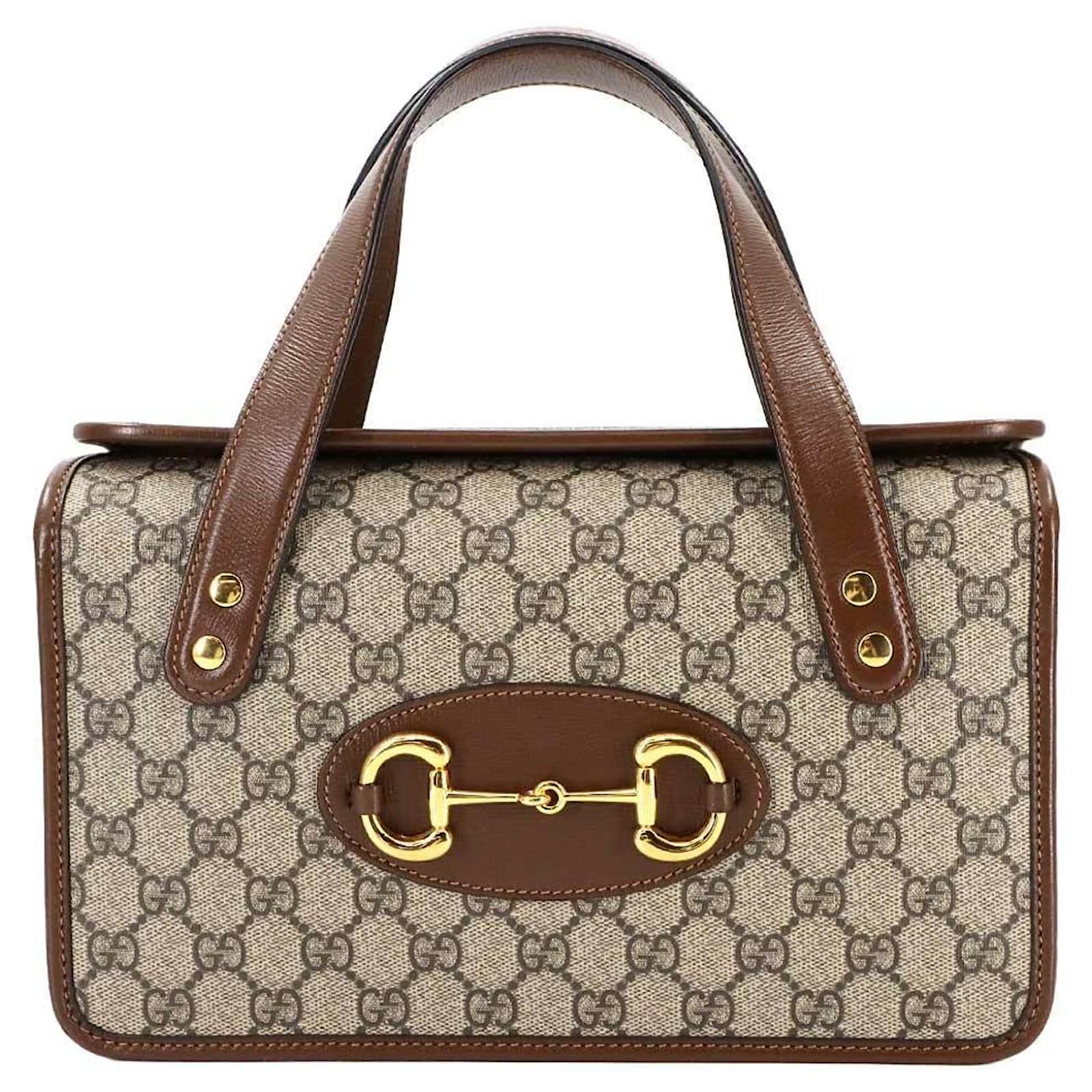 Gucci Horsebit 1955 Handbag Brown Beige Leather Cloth  ref.2322153