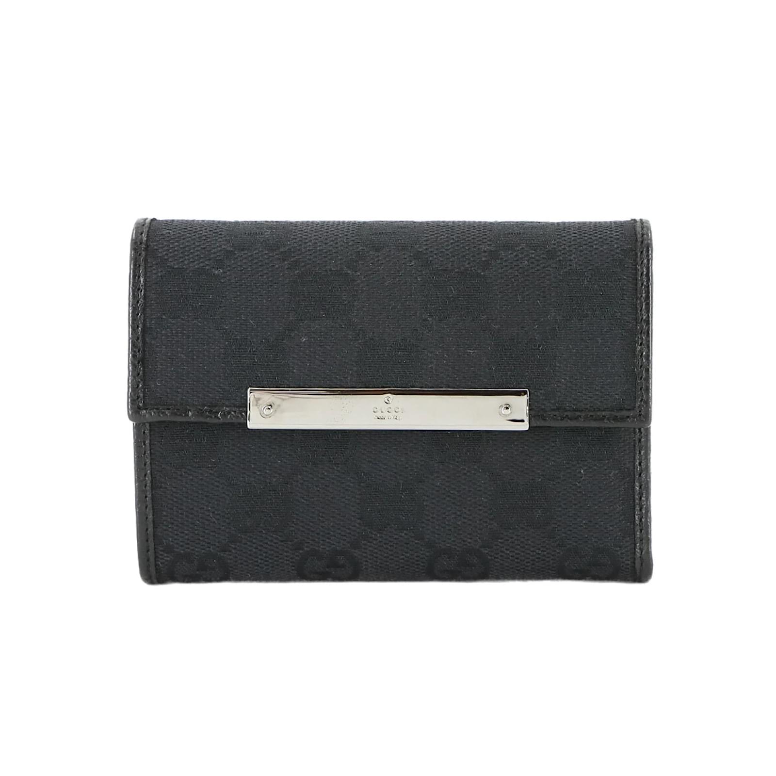 Gucci GG Canvas Compact Tri-Fold Wallet Black Leather Cloth  ref.2322151