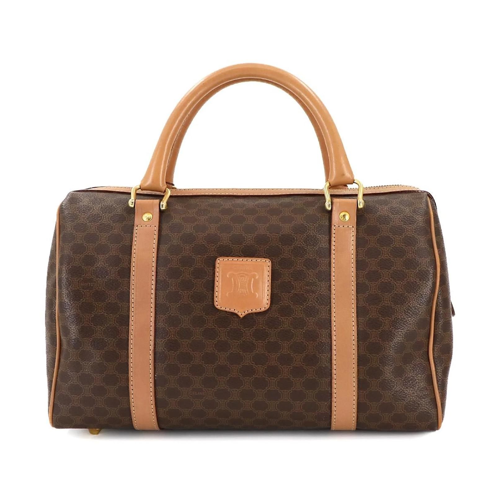 Céline Celine Macadam Boston Handbag Brown Leather Plastic  ref.2322059