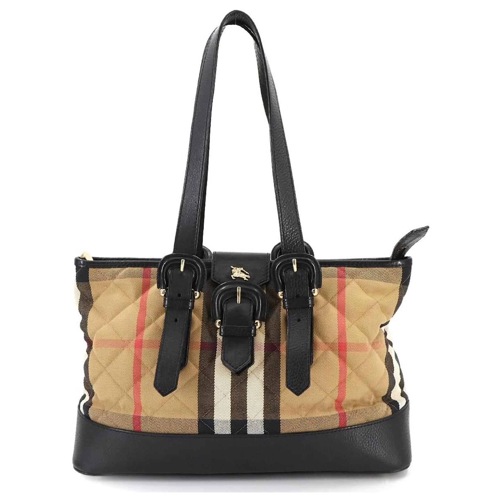 Burberry Nova Check Tote Bag Black Beige Leather Cloth  ref.2322027