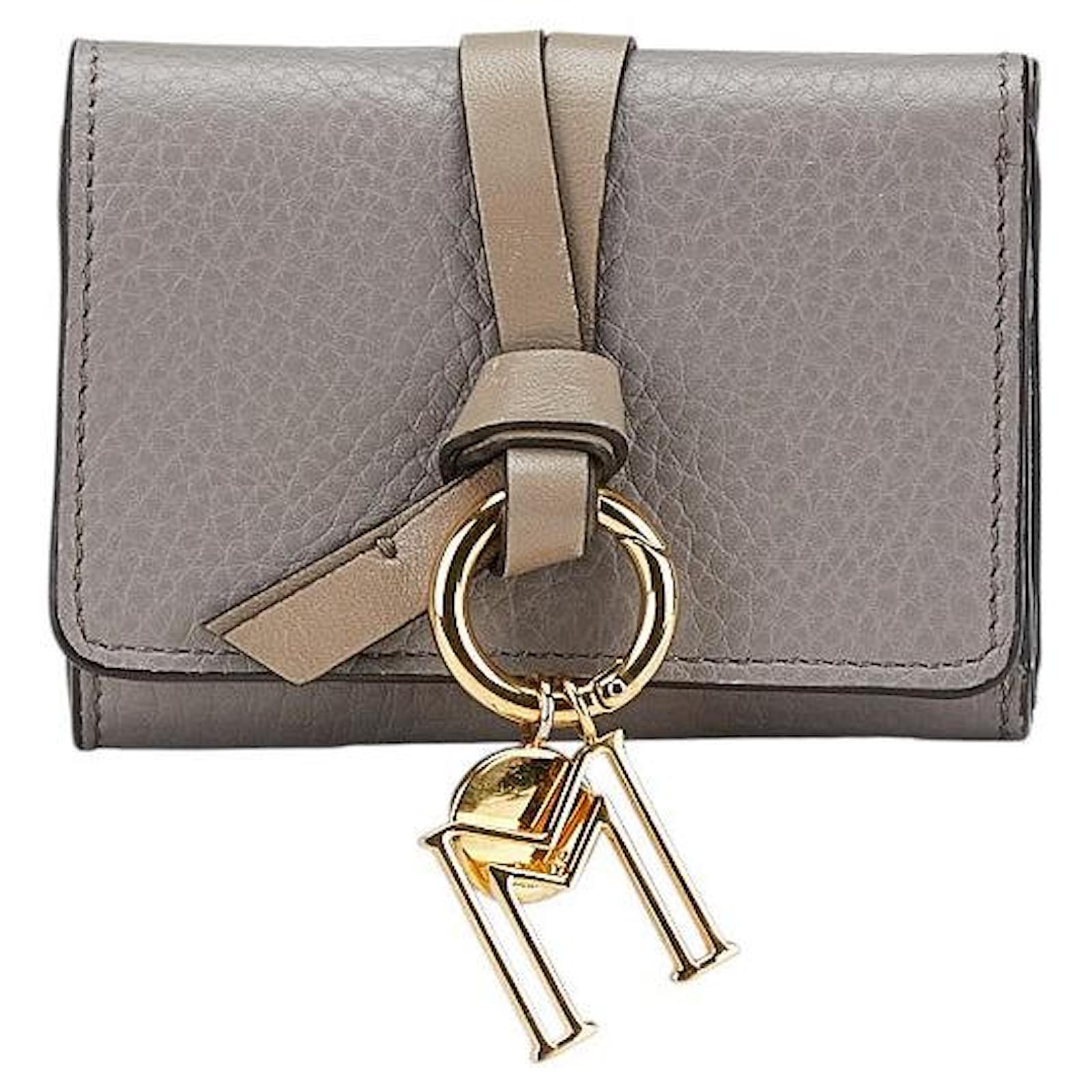 Chloé Chloe Leather Alphabet Tri-fold Wallet Brown Grey  ref.2321619