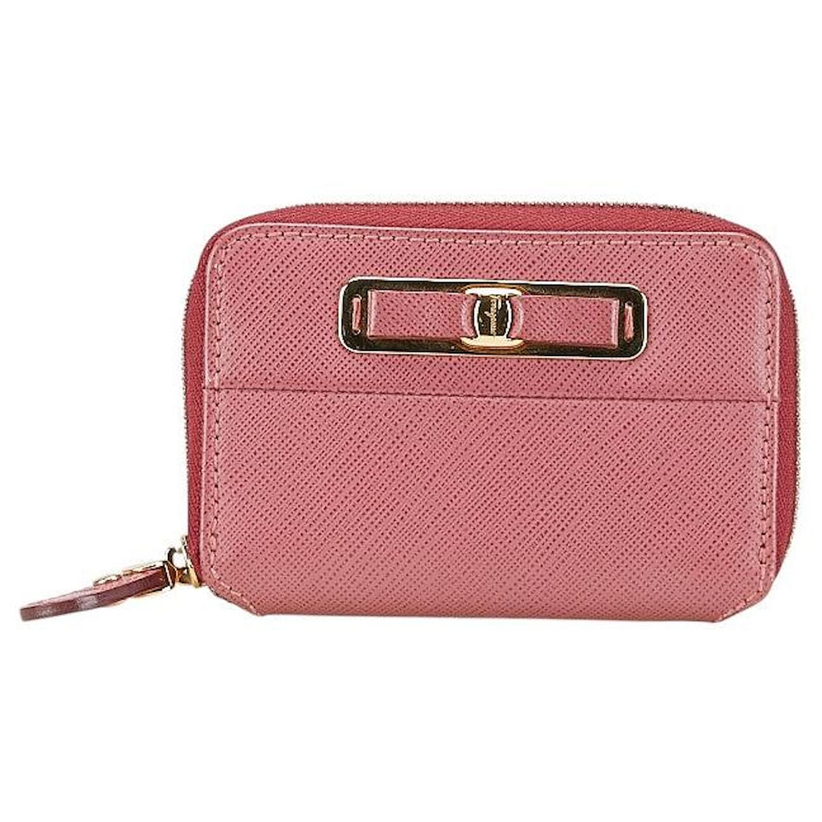 Salvatore Ferragamo Leather Vara Ribbon Card Case Pink  ref.2321552