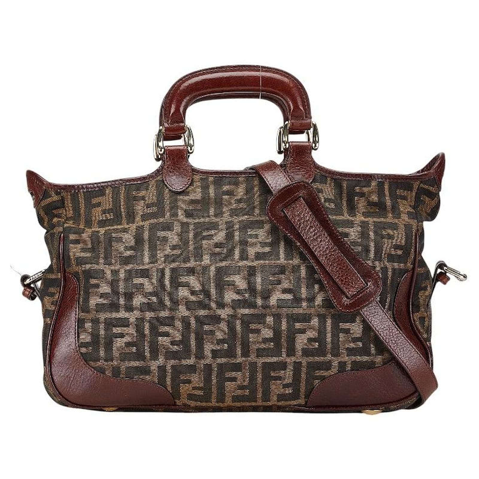 Fendi Zucca Canvas Leather 2way Bag Khaki Bronze Cloth  ref.2321450