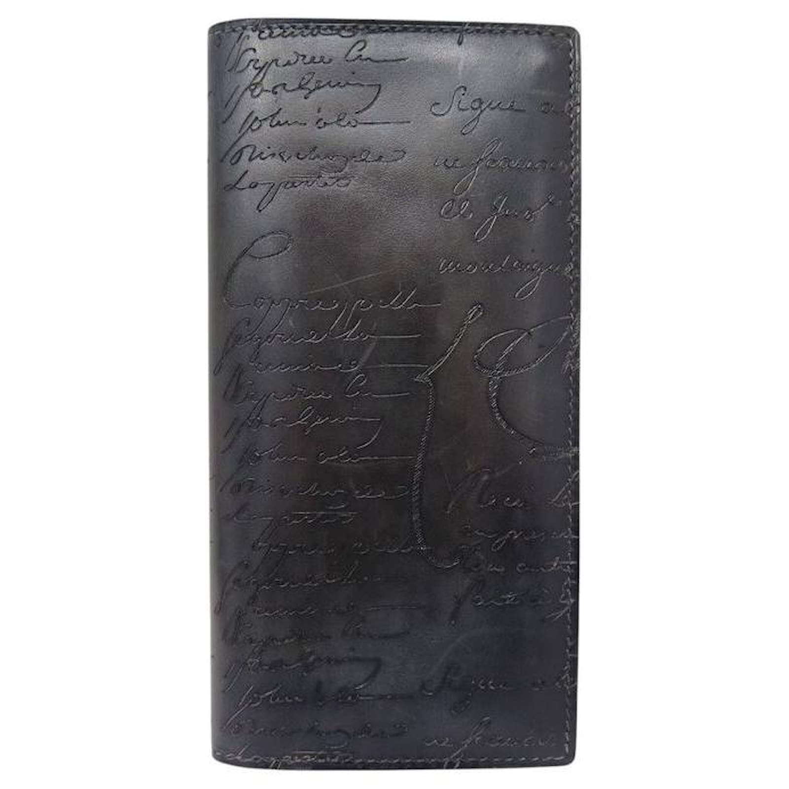 BERLUTI LONG WALLET IN SCRITTO LEATHER BLACK PATINA BOX  ref.2192291