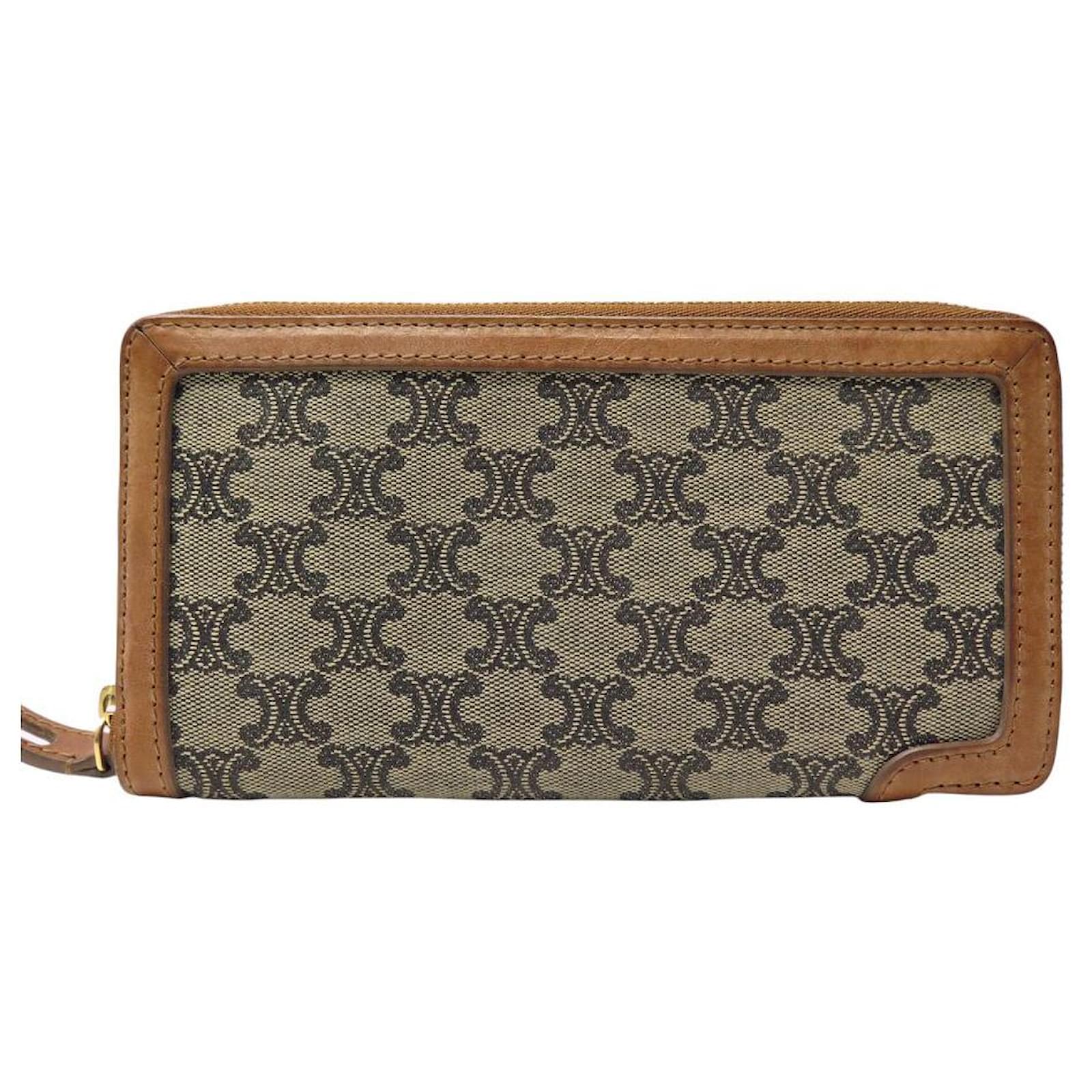 Céline VINTAGE CELINE LOGO TRIOMPHE CANVAS LEATHER WALLET COIN PURSE Brown  ref.2140895