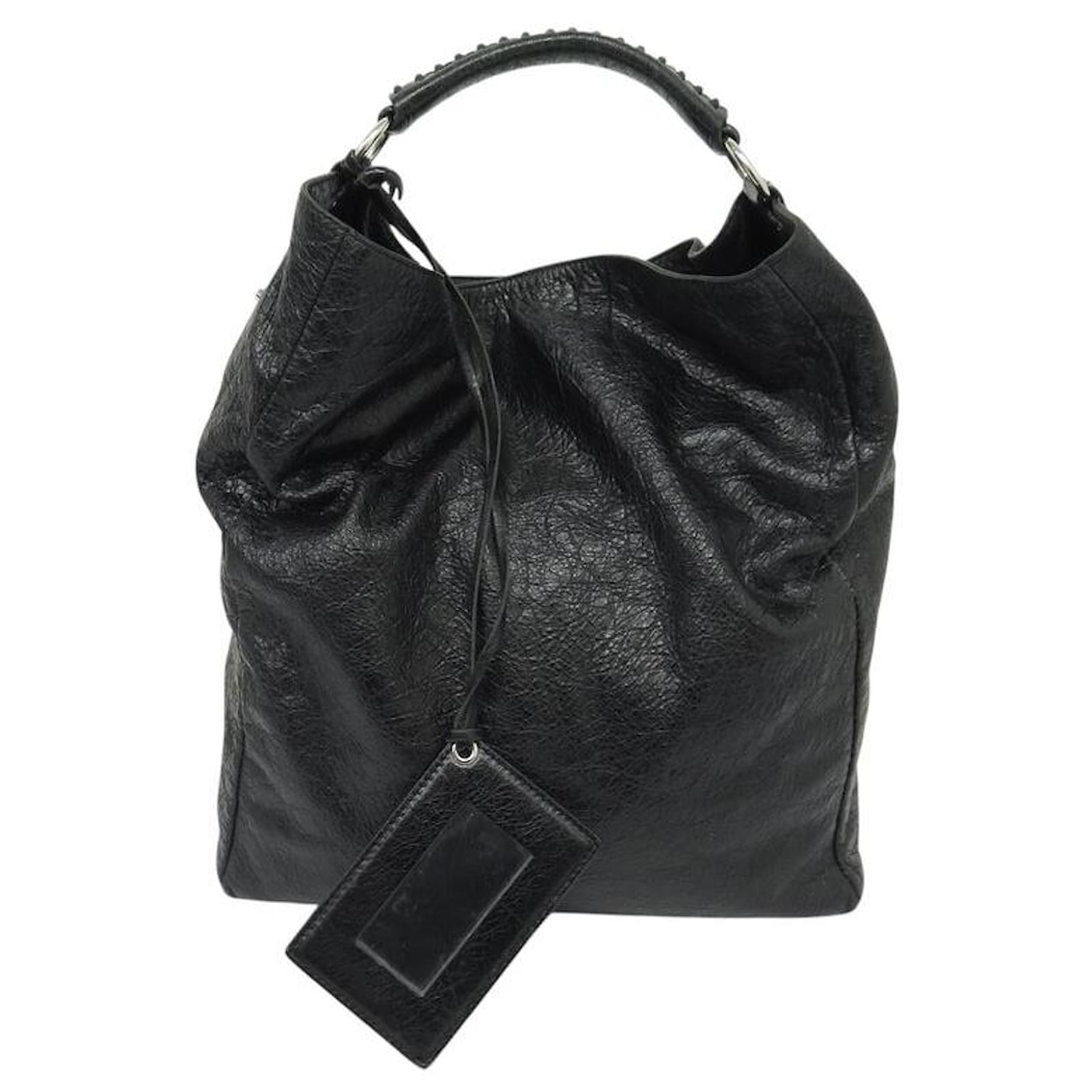 BALENCIAGA 443774 HOBO SHOULDER BAG IN BLACK LEATHER  ref.2242420