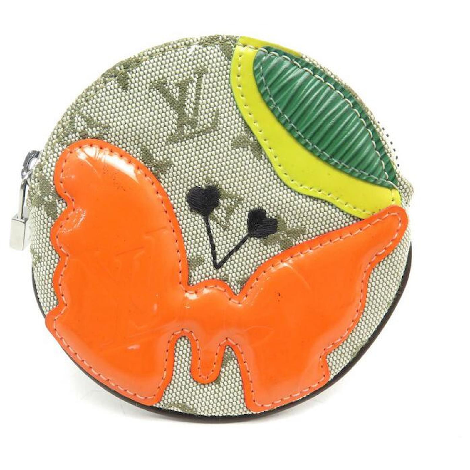 ROUND COIN PURSE LOUIS VUITTON PAPILLON IDYLLE MONOGRAM WALLET Green Leather  ref.1630454