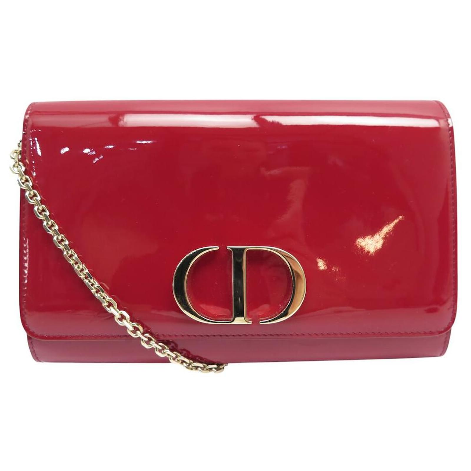 NINE CHRISTIAN DIOR MONTAIGNE 30 RED LEATHER SHOULDER WOC BAG Patent leather  ref.2321340
