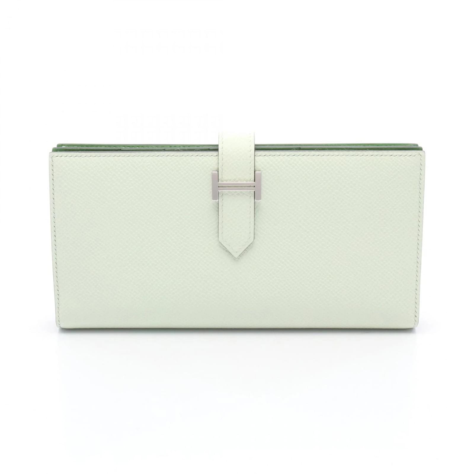 Hermès Hermes Bearn Soufflet Bi-fold Long Wallet Green Leather  ref.2321183