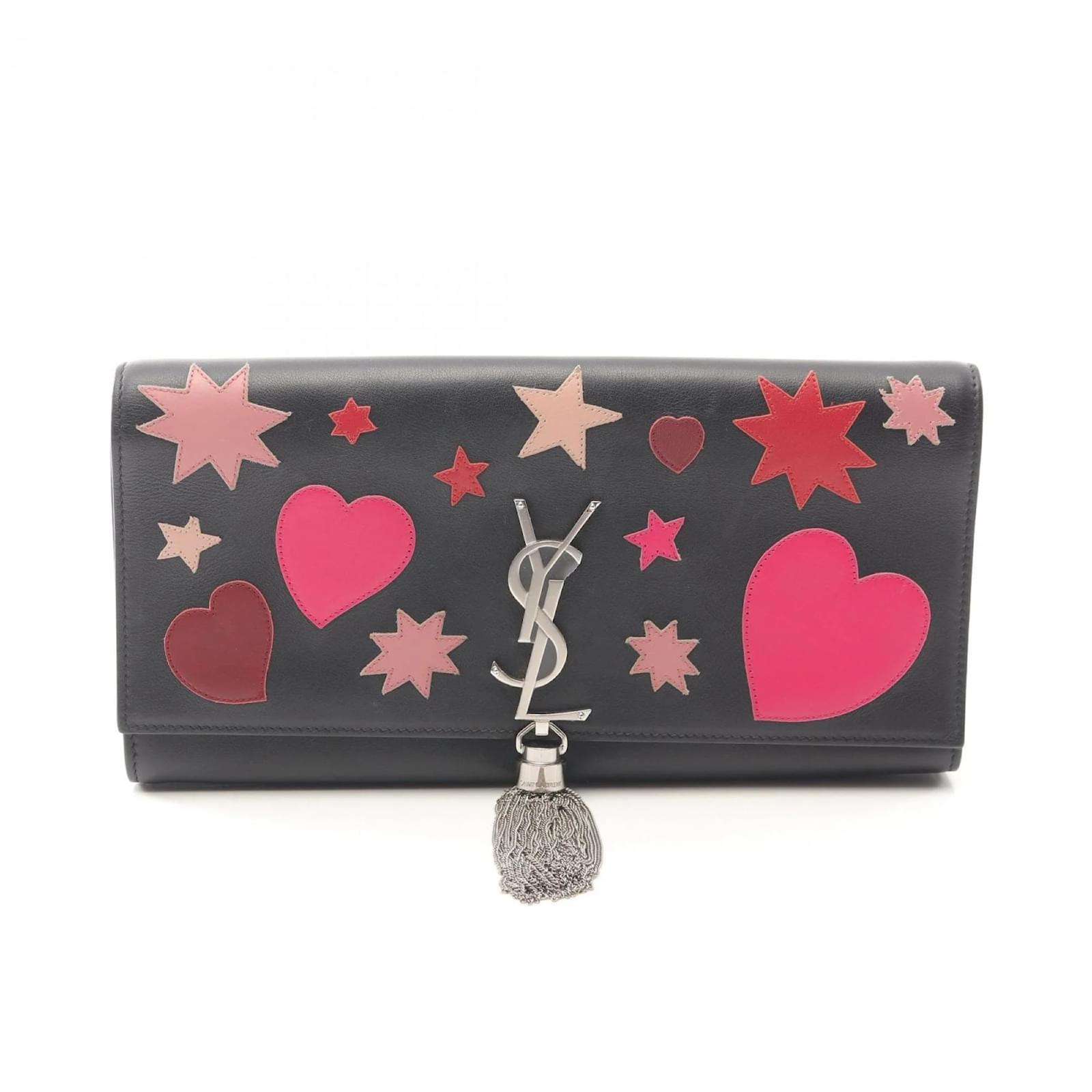 Saint Laurent Monogram Tassel Clutch Bag Black Pink Red Leather  ref.2320909