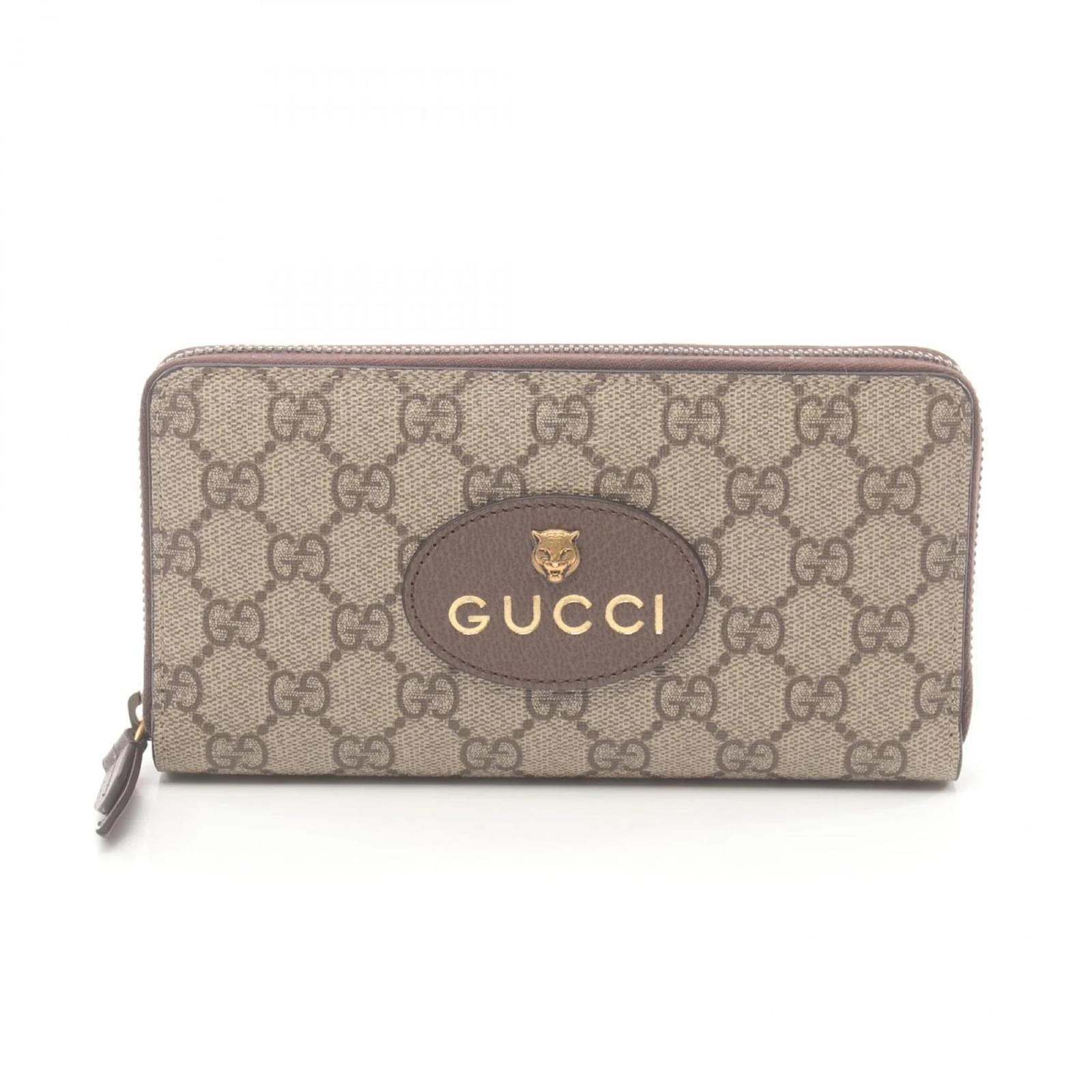 Gucci GG Supreme Round Long Wallet Brown Beige Leather Plastic  ref.2320888