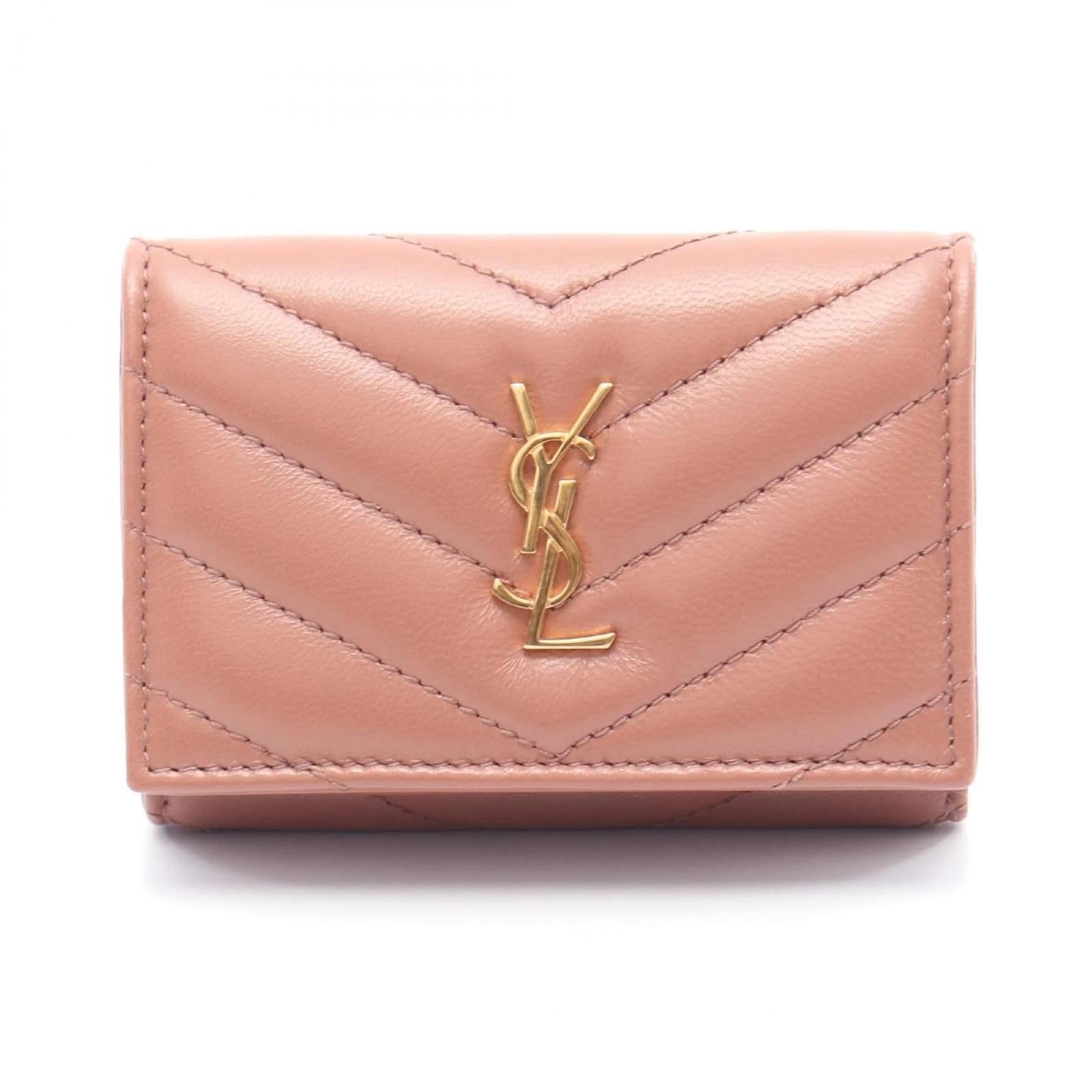 Saint Laurent Origami Tiny Tri-fold Wallet Pink Leather  ref.2320838