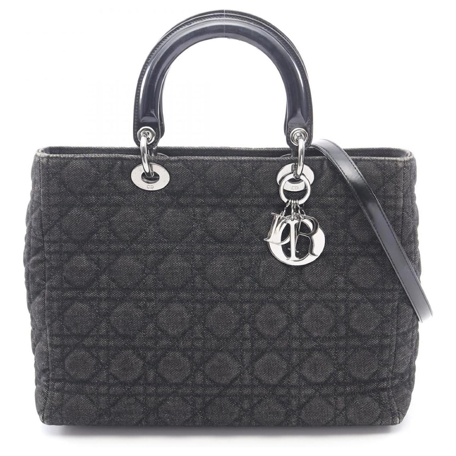 Christian Dior Lady Large Cannage Handbag Black Patent leather Denim  ref.2320795