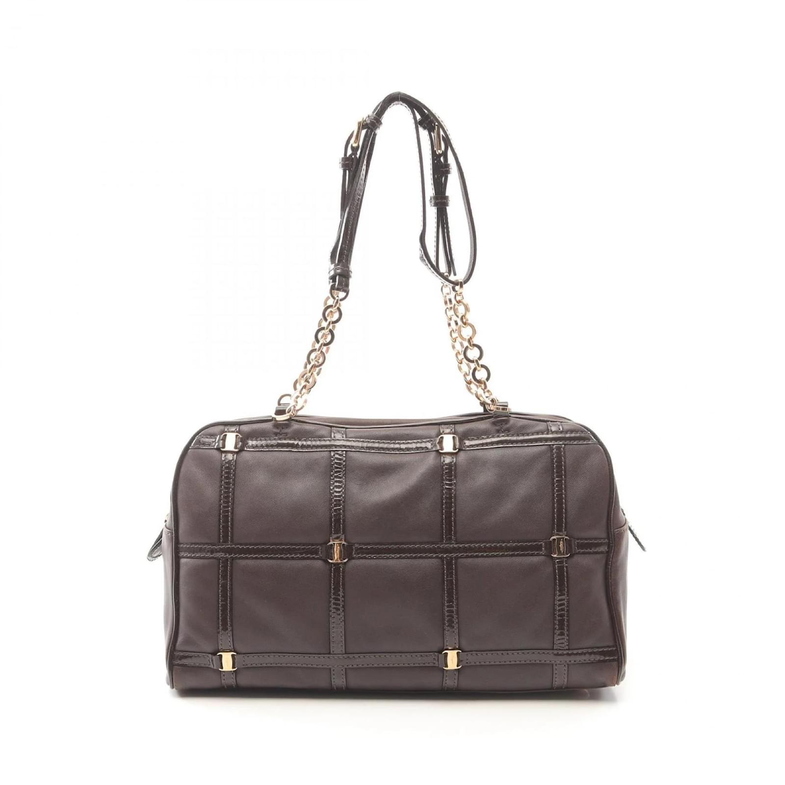 Salvatore Ferragamo Vara Handbag Brown Leather Patent leather  ref.2320778