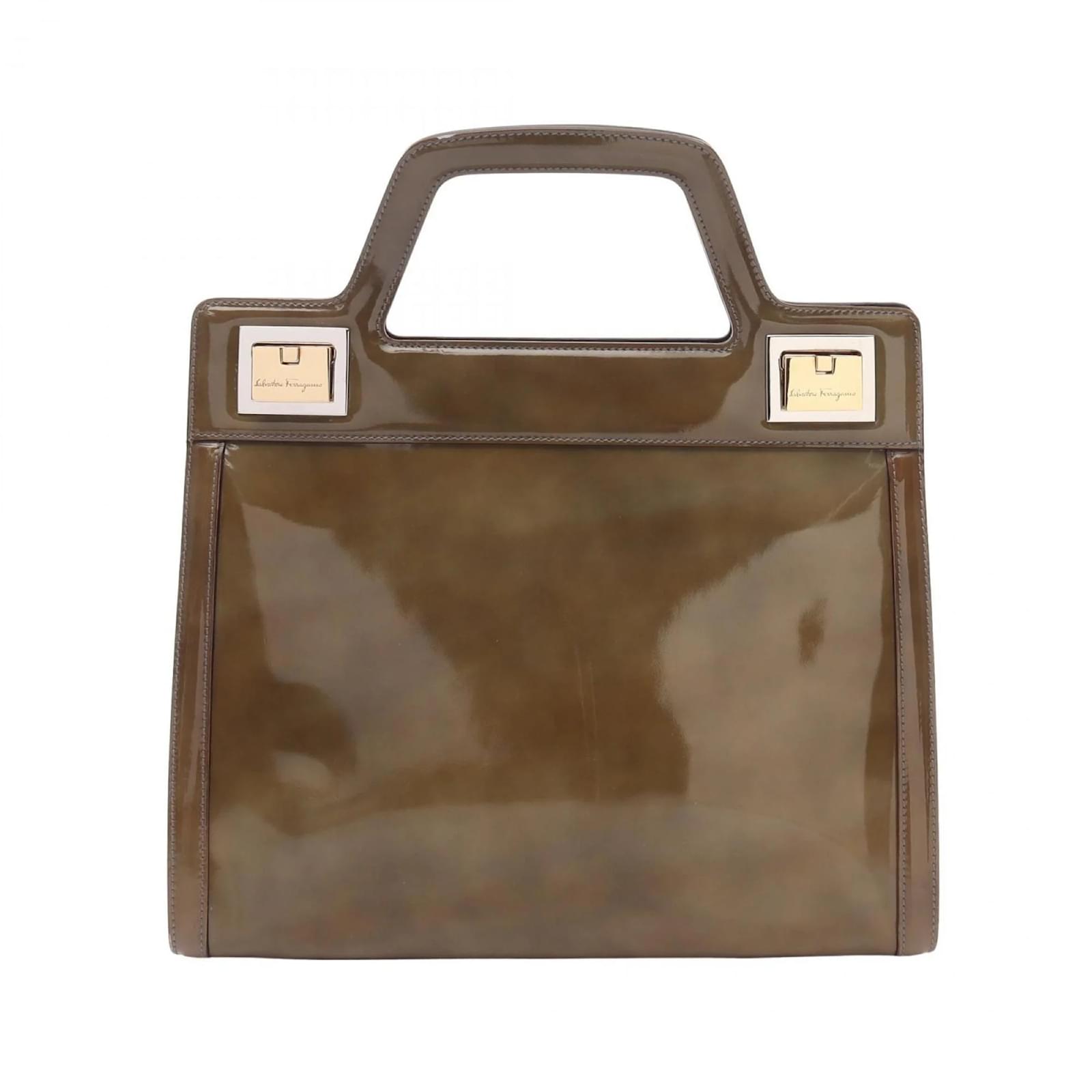 Salvatore Ferragamo Khaki Enamel Handbag Leather  ref.2320763