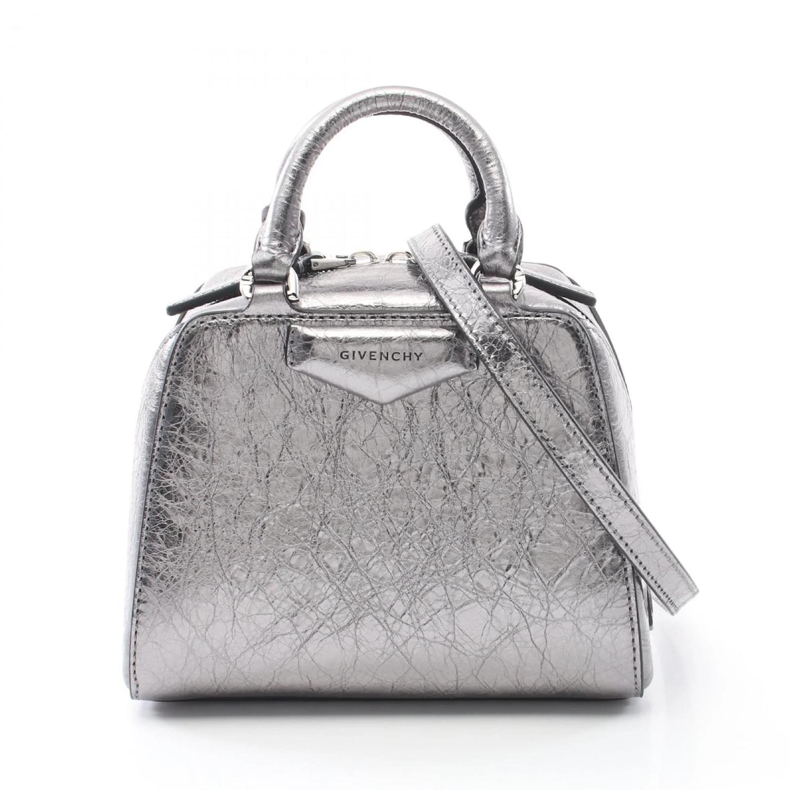 Givenchy Antigona Cube Nano Handbag Silvery Leather  ref.2320750