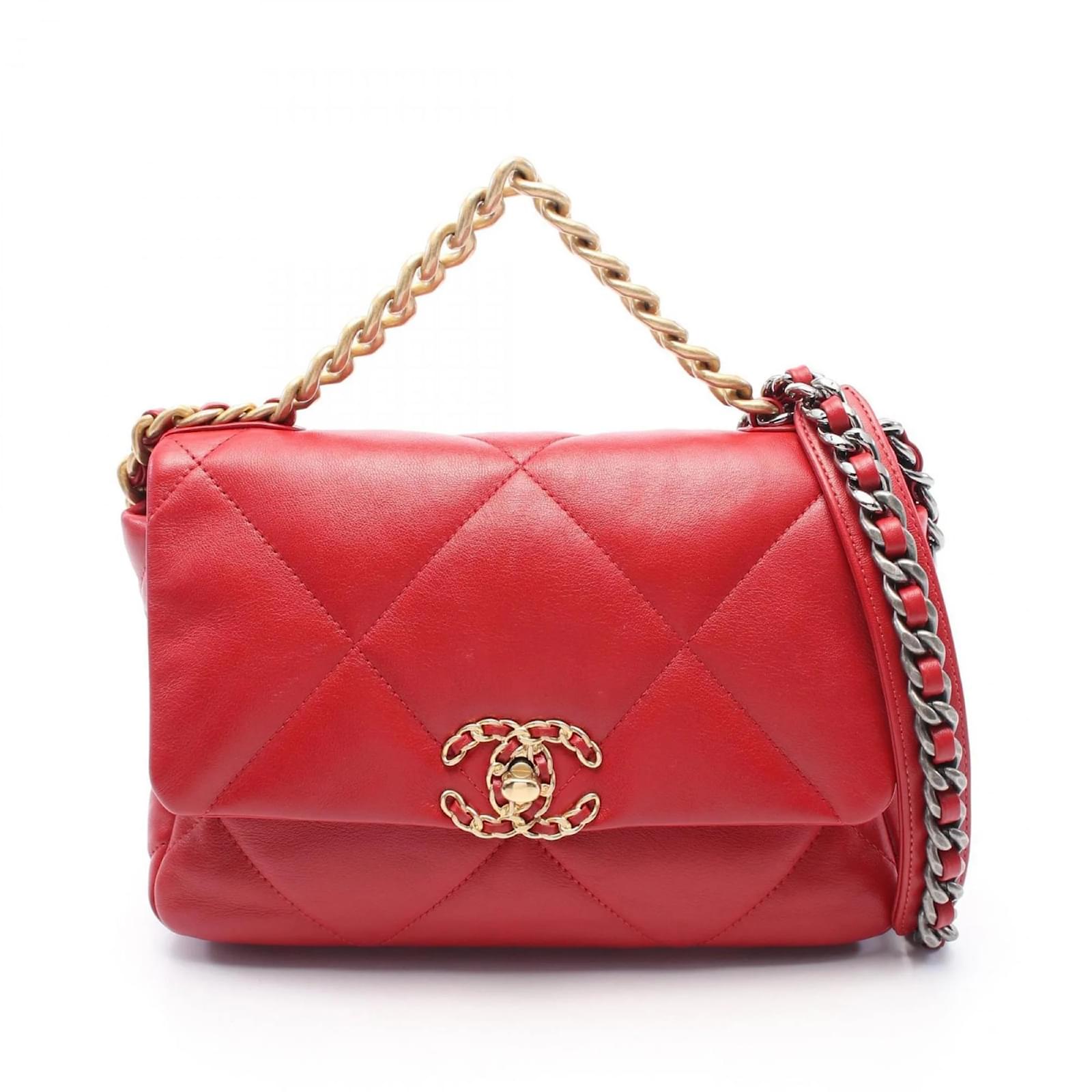 Chanel 19 Disneuf Matelasse Shoulder Bag Red Leather  ref.2320751