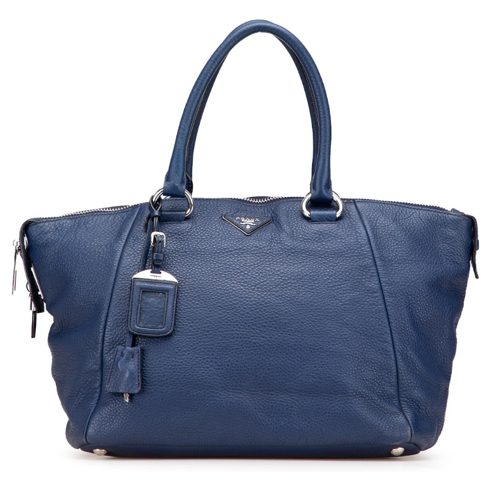 Prada Blue Vitello Daino Double Handle Satchel Leather Pony-style calfskin  ref.2320611