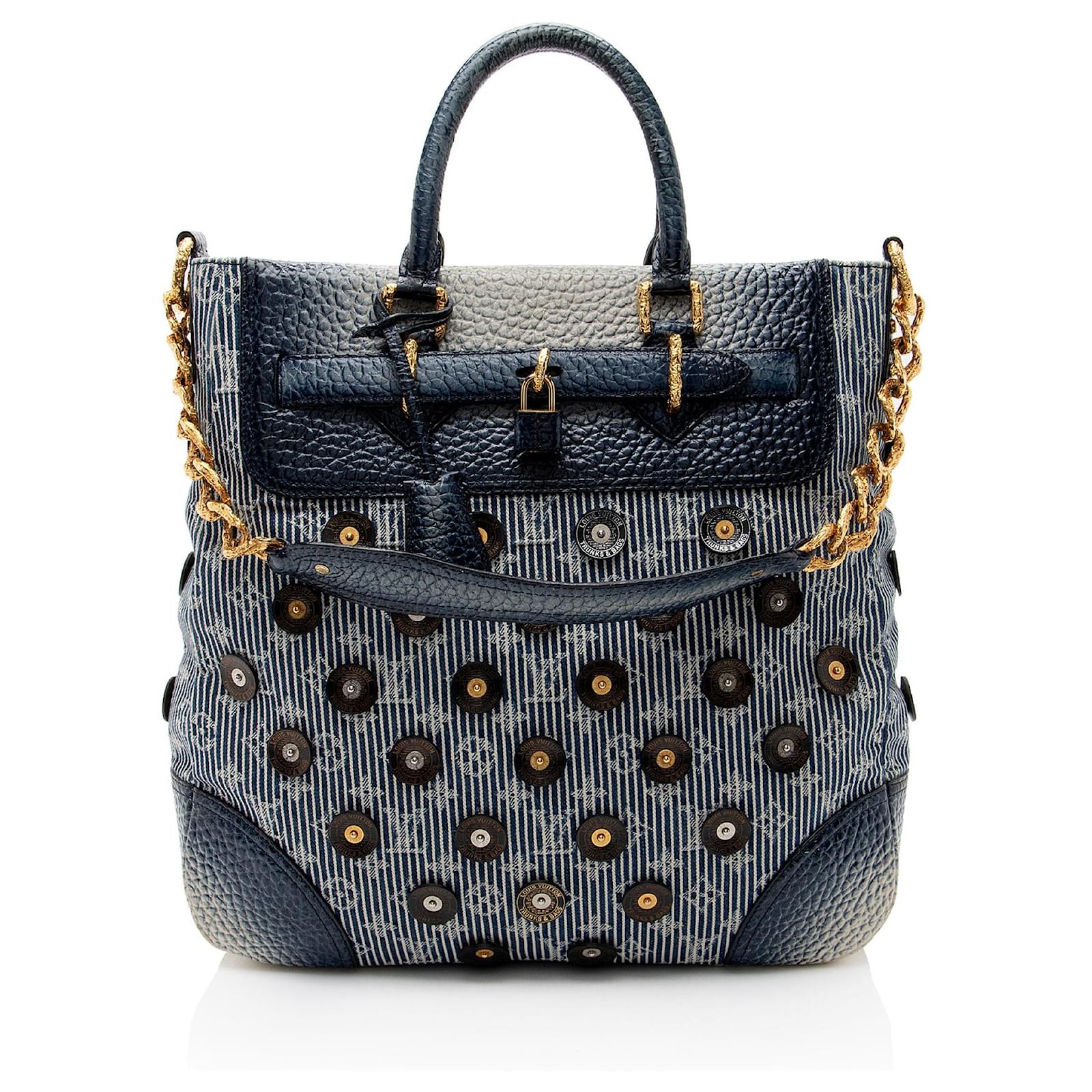Louis Vuitton Limited Edition Monogram Denim Polka Dot Corsaire Tote Blue Leather  ref.2324045