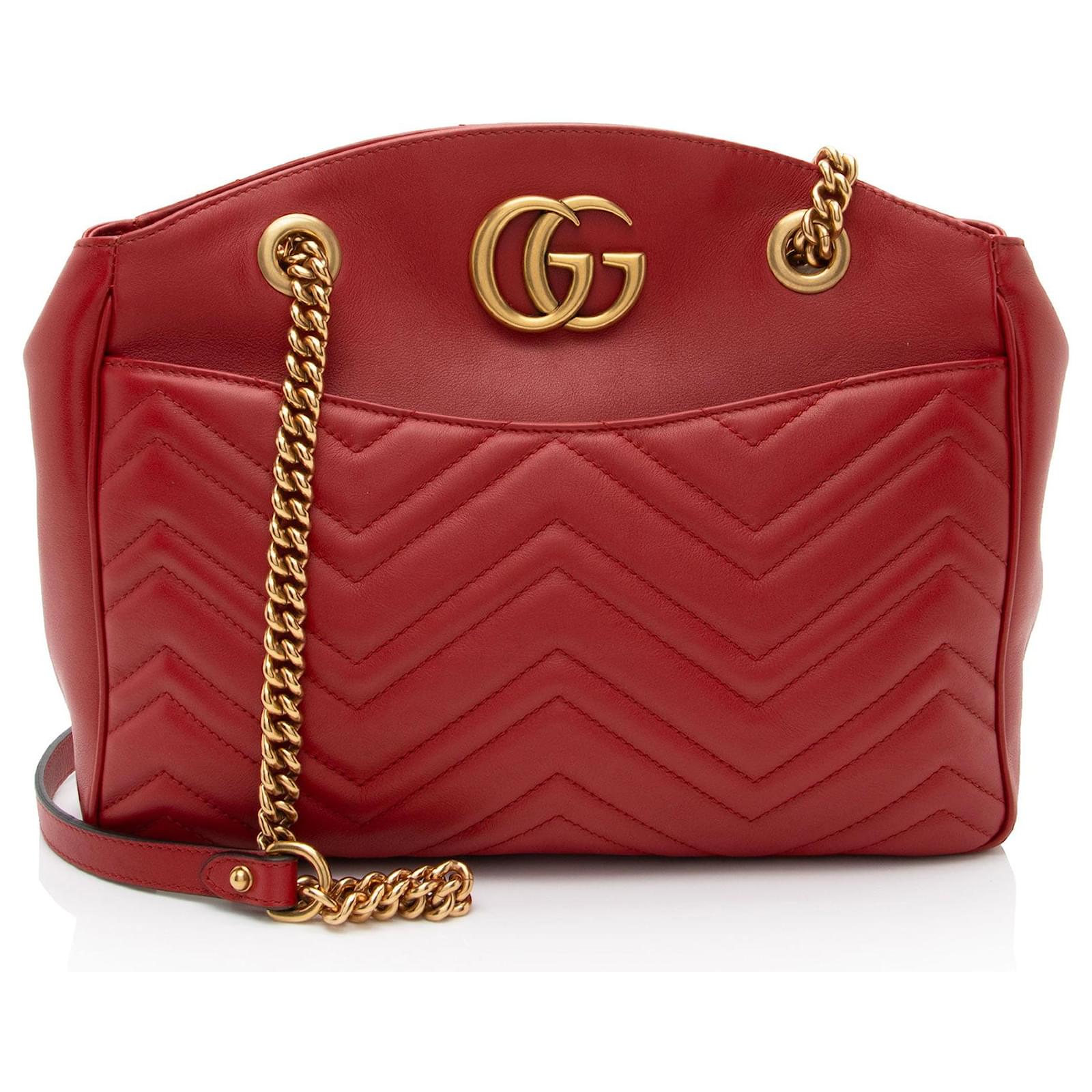 Gucci Matelasse Leather GG Marmont Medium Open Shoulder Bag Red  ref.2324041