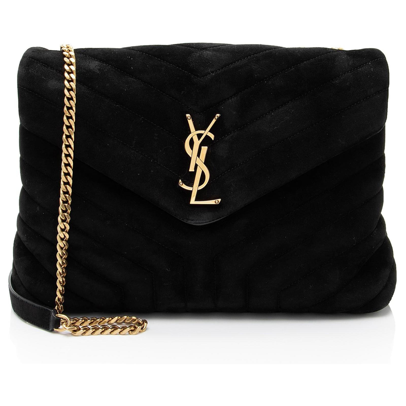 Saint Laurent Suede Monogram LouLou Chain Medium Shoulder Bag Black Leather  ref.2324038