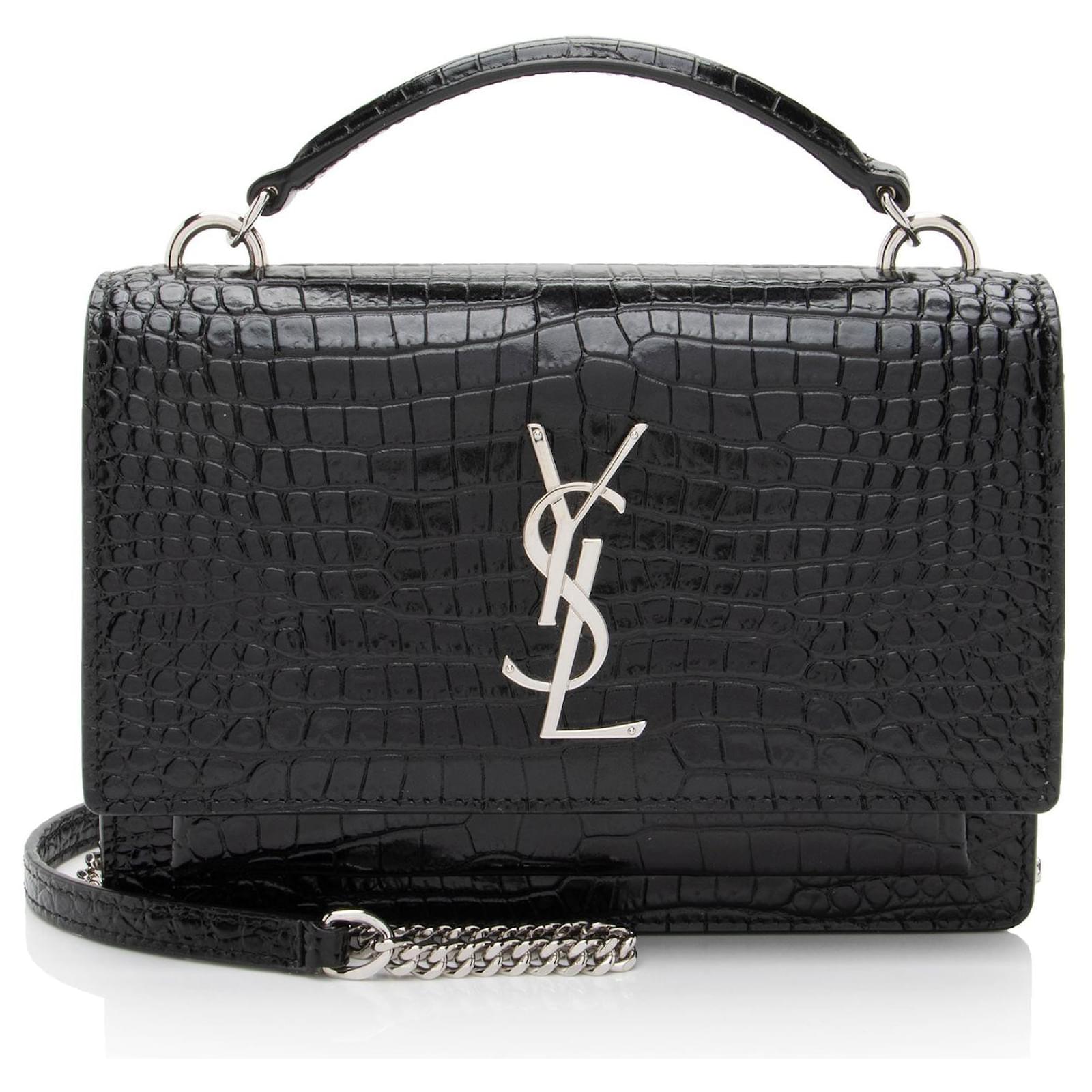 Saint Laurent Croc Embossed Leather Monogram Sunset Chain Wallet Black  ref.2324001